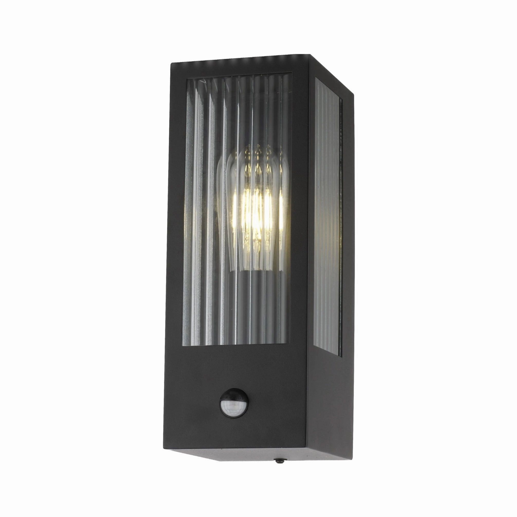 CGC STELLA Bevelled Glass Black E27 Outdoor Box Wall Light with PIR Motion Sensor