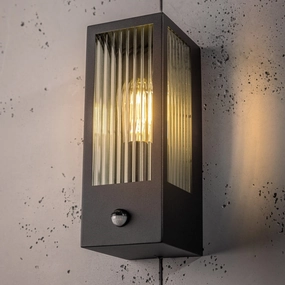 CGC STELLA Bevelled Glass Black E27 Outdoor Box Wall Light with PIR Motion SensorOutdoor wall sconces with motion sensor