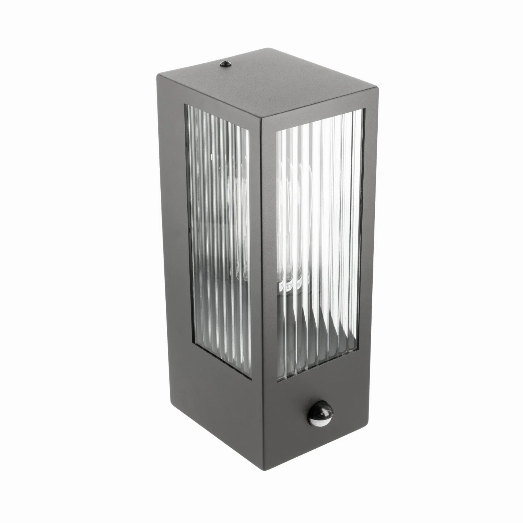 CGC STELLA Bevelled Glass Black E27 Outdoor Box Wall Light with PIR Motion Sensor