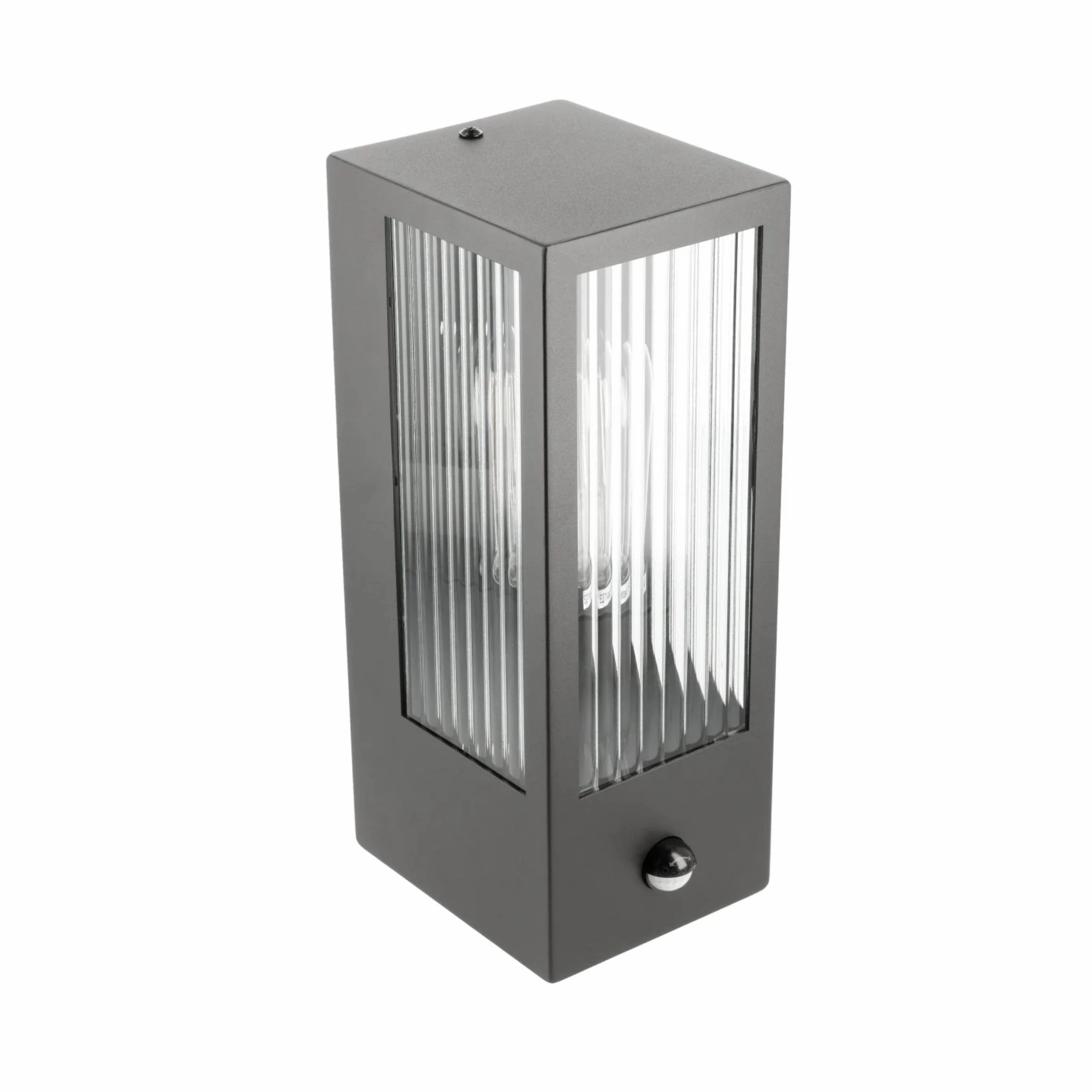 CGC STELLA Bevelled Glass Black E27 Outdoor Box Wall Light with PIR Motion Sensor