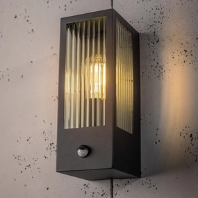 CGC STELLA Bevelled Glass Black E27 Outdoor Box Wall Light with PIR Motion SensorWeatherproof outdoor lighting