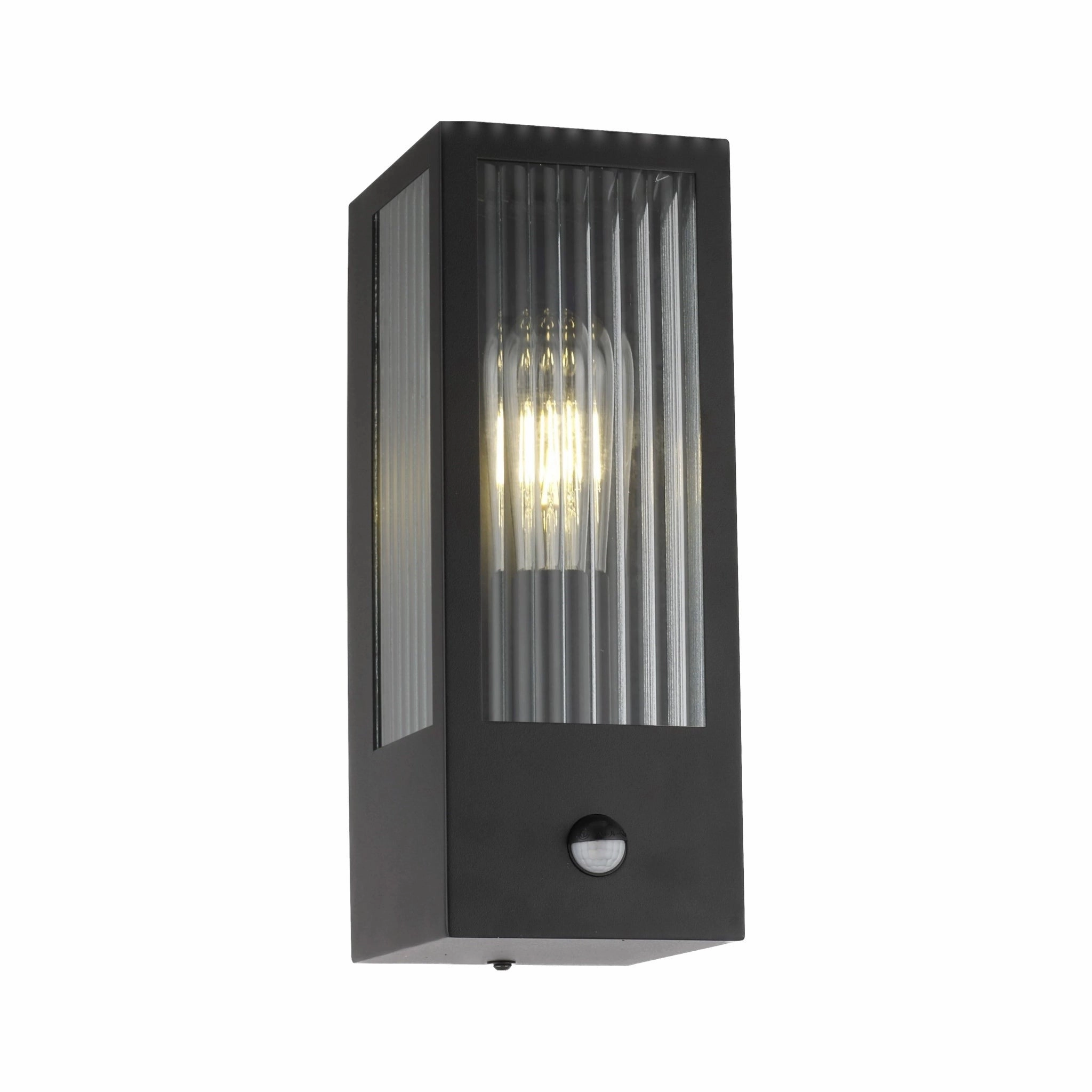 CGC STELLA Bevelled Glass Black E27 Outdoor Box Wall Light with PIR Motion Sensor