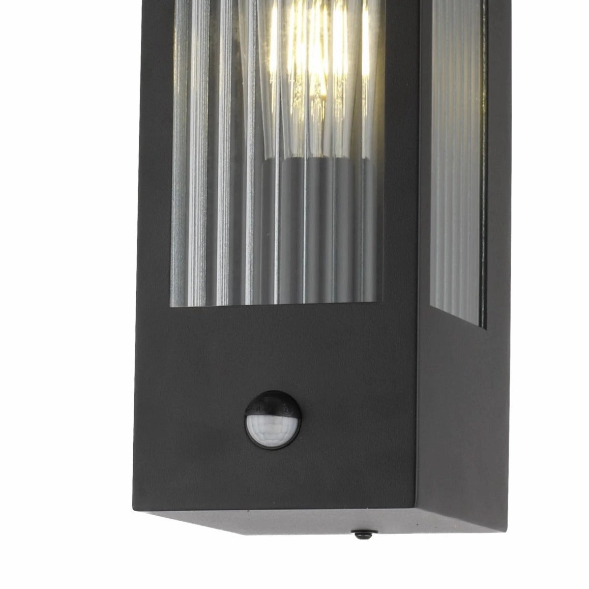 CGC STELLA Bevelled Glass Black E27 Outdoor Box Wall Light with PIR Motion Sensor