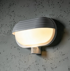 CGC VESPA White Oval Eyelid Bulkhead Wall Light With Motion SensorWeatherproof outdoor lighting