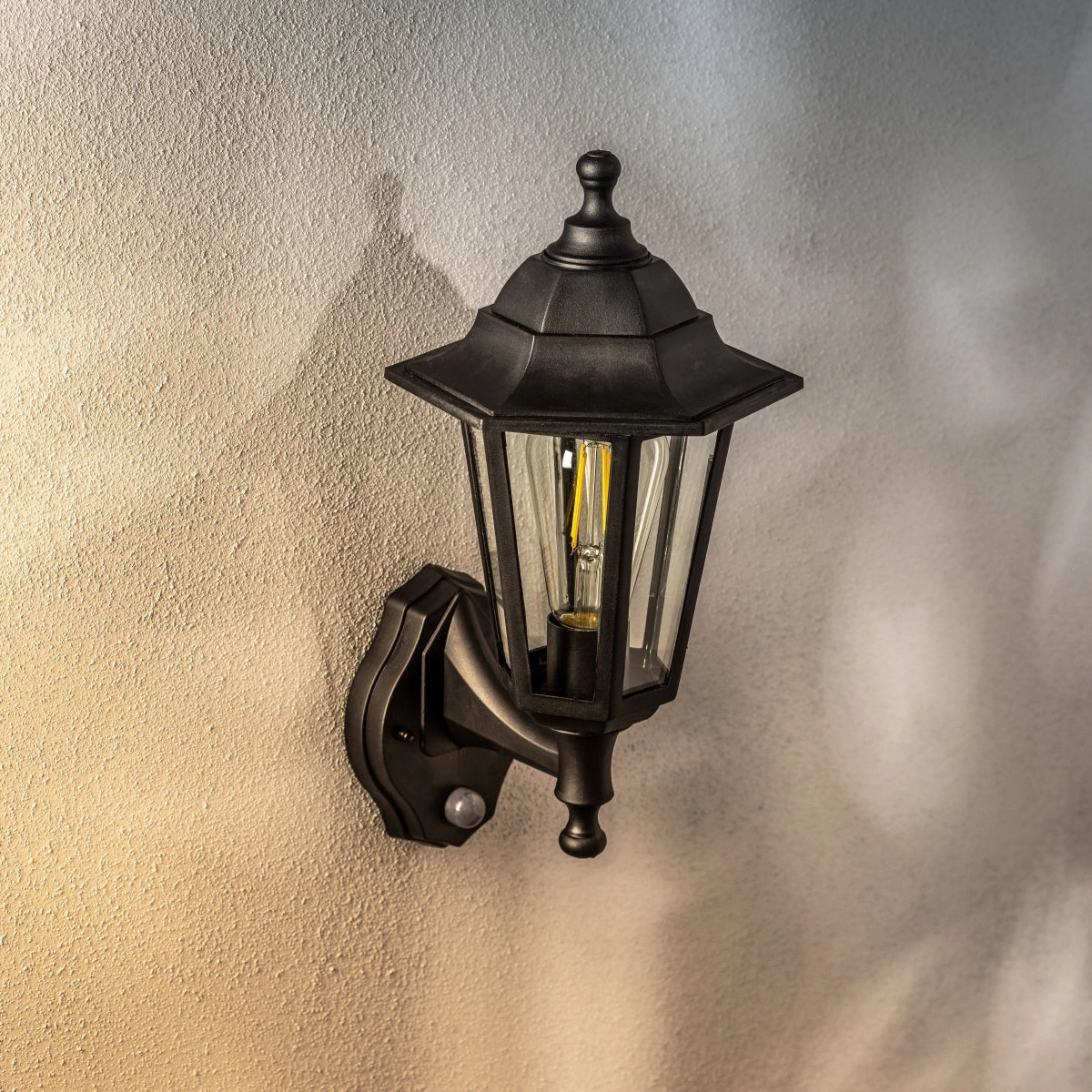 CGC YASMIN Black Outdoor Traditional Lantern Style Wall Light With Motion Sensor
