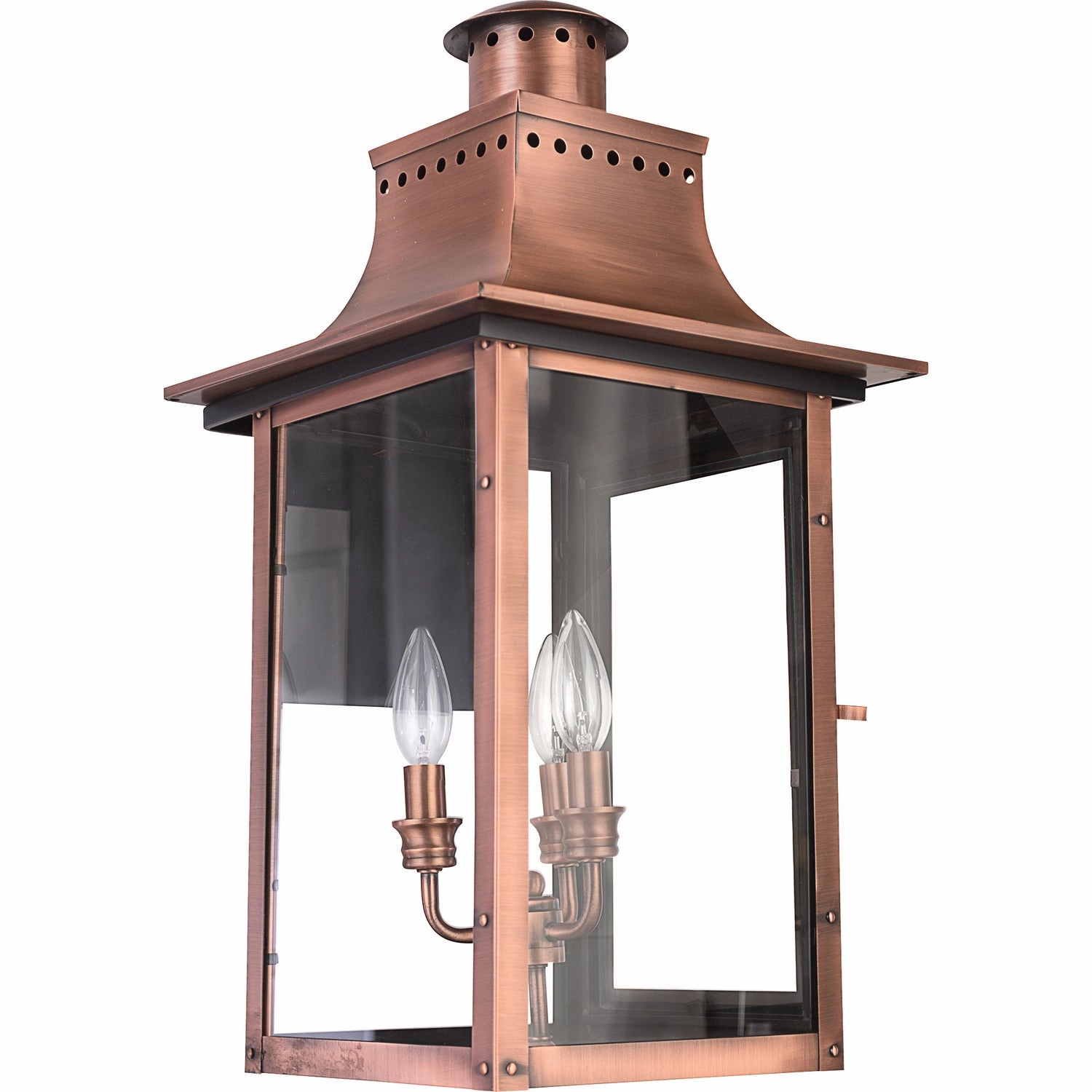 Chalmers Three Light Outdoor Wall Lantern Aged CopperOutdoor wall sconces with motion sensor