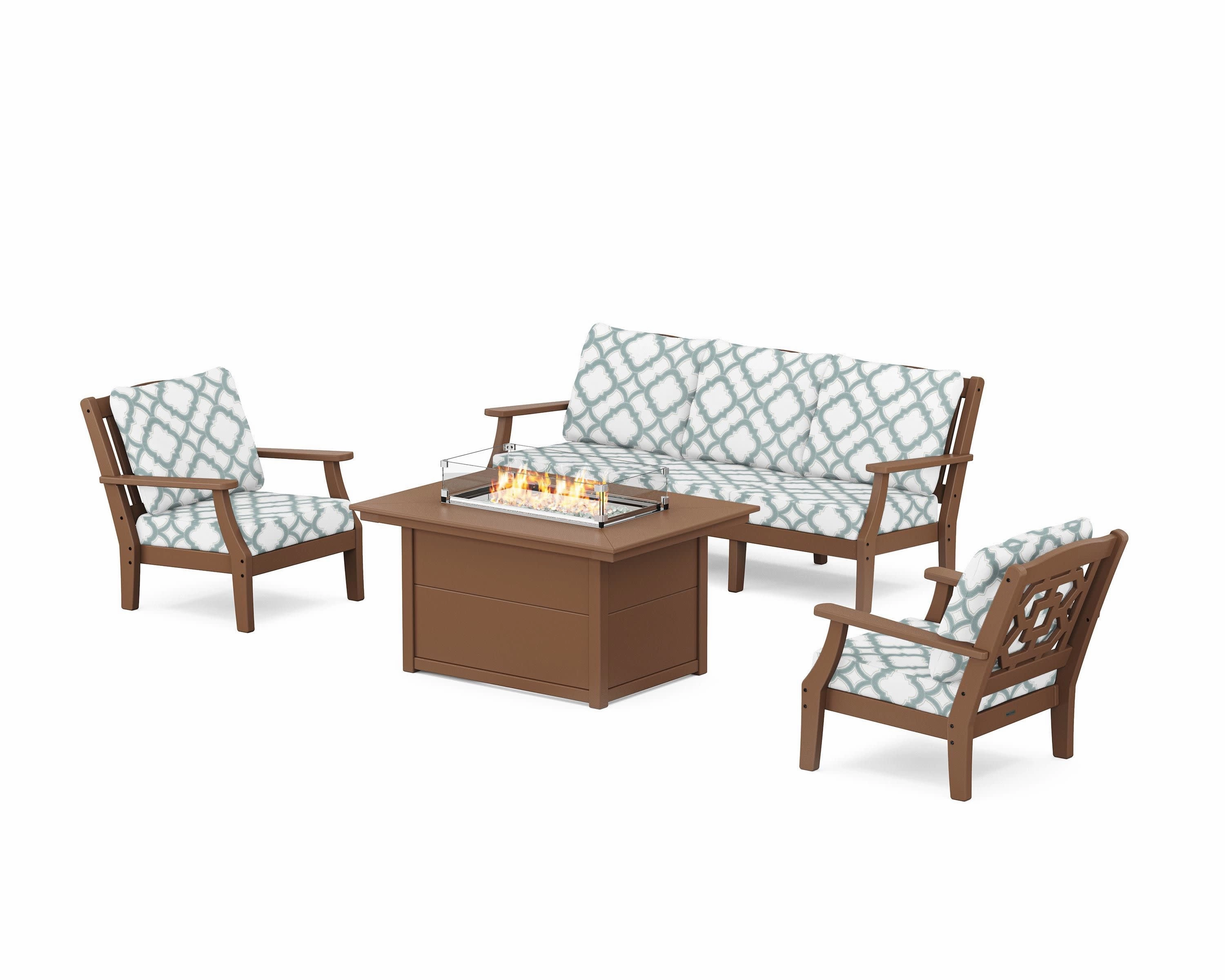 Chinoiserie Deep Seating Fire Pit Table Set
