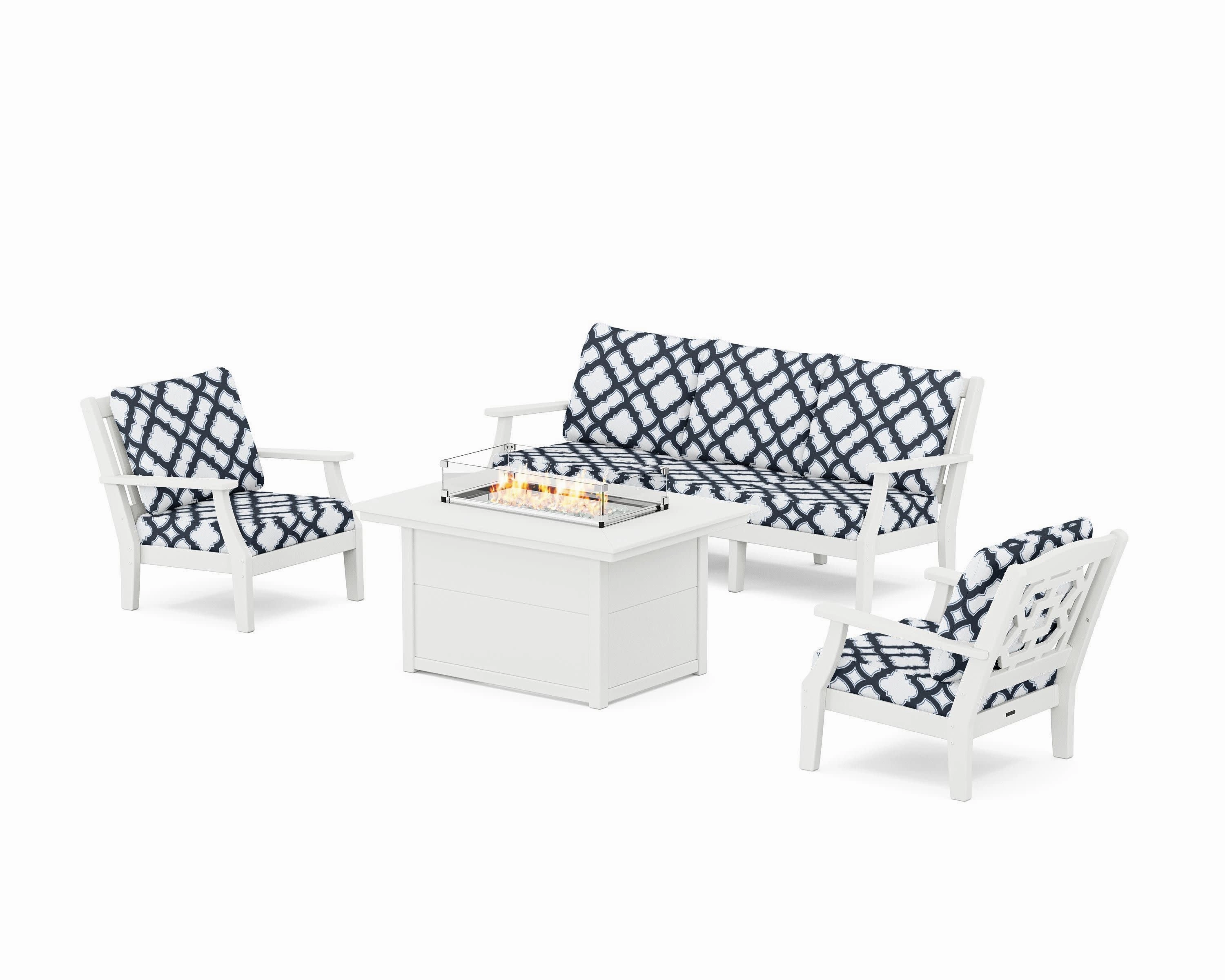 Chinoiserie Deep Seating Fire Pit Table Set