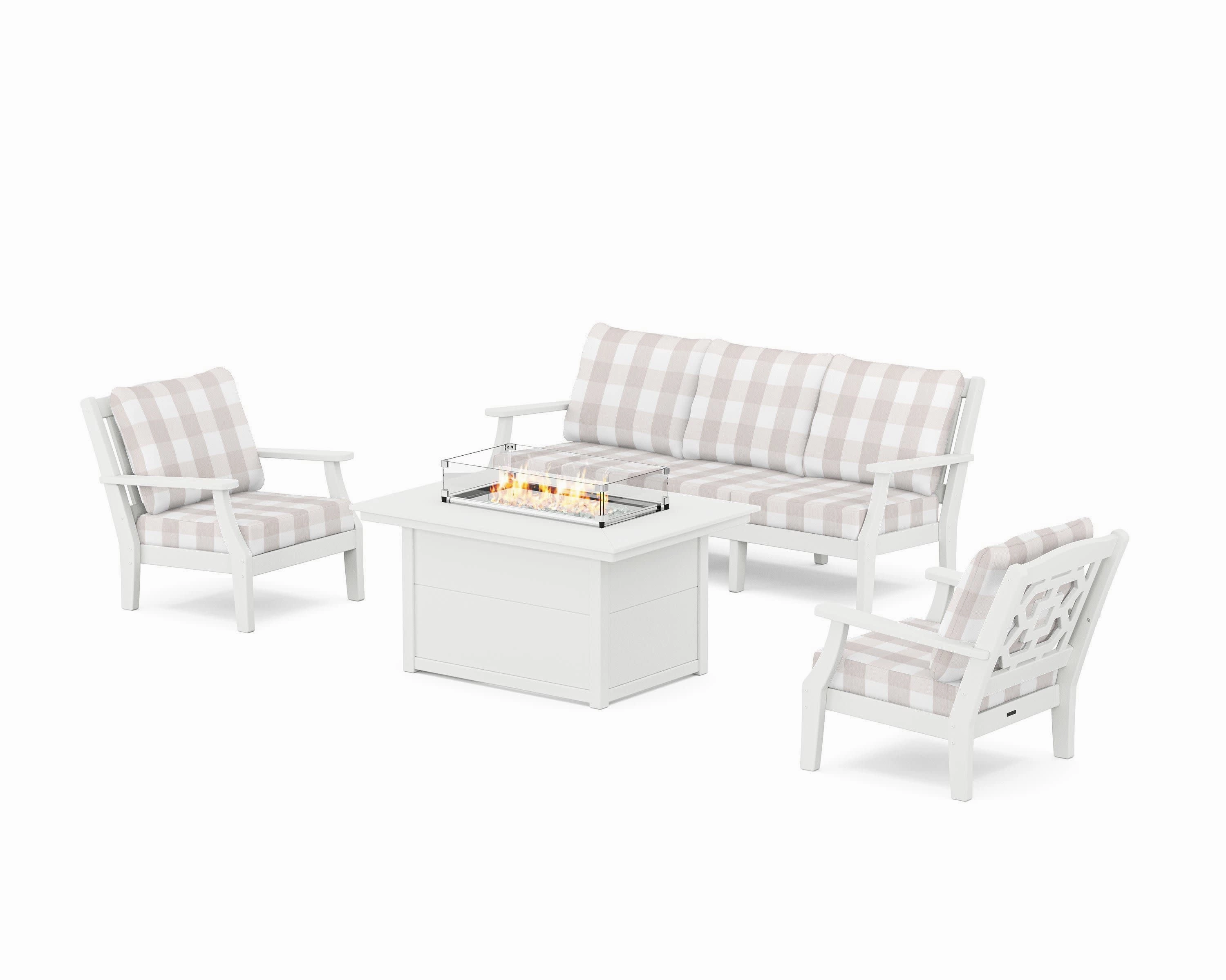 Chinoiserie Deep Seating Fire Pit Table Set