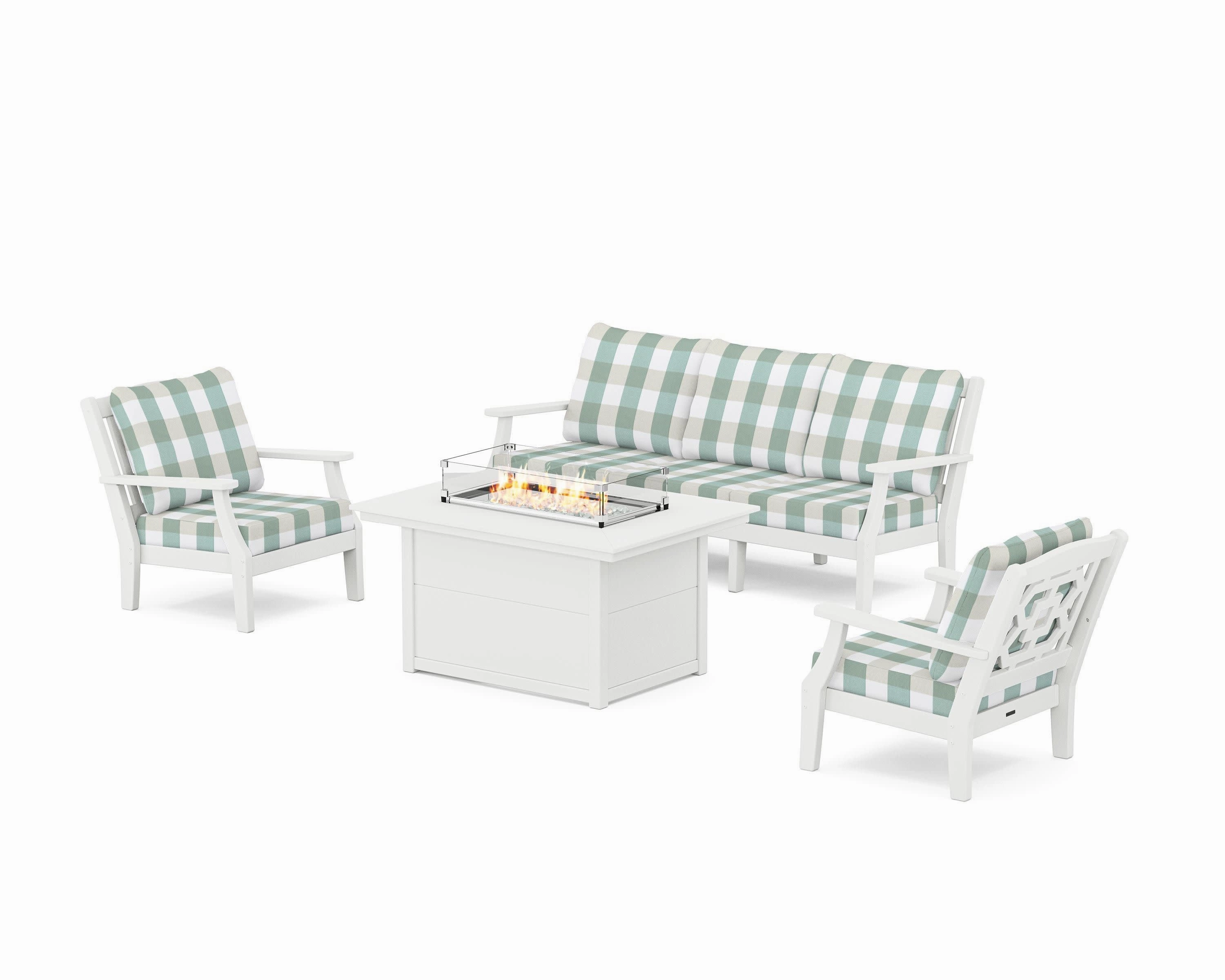 Chinoiserie Deep Seating Fire Pit Table Set