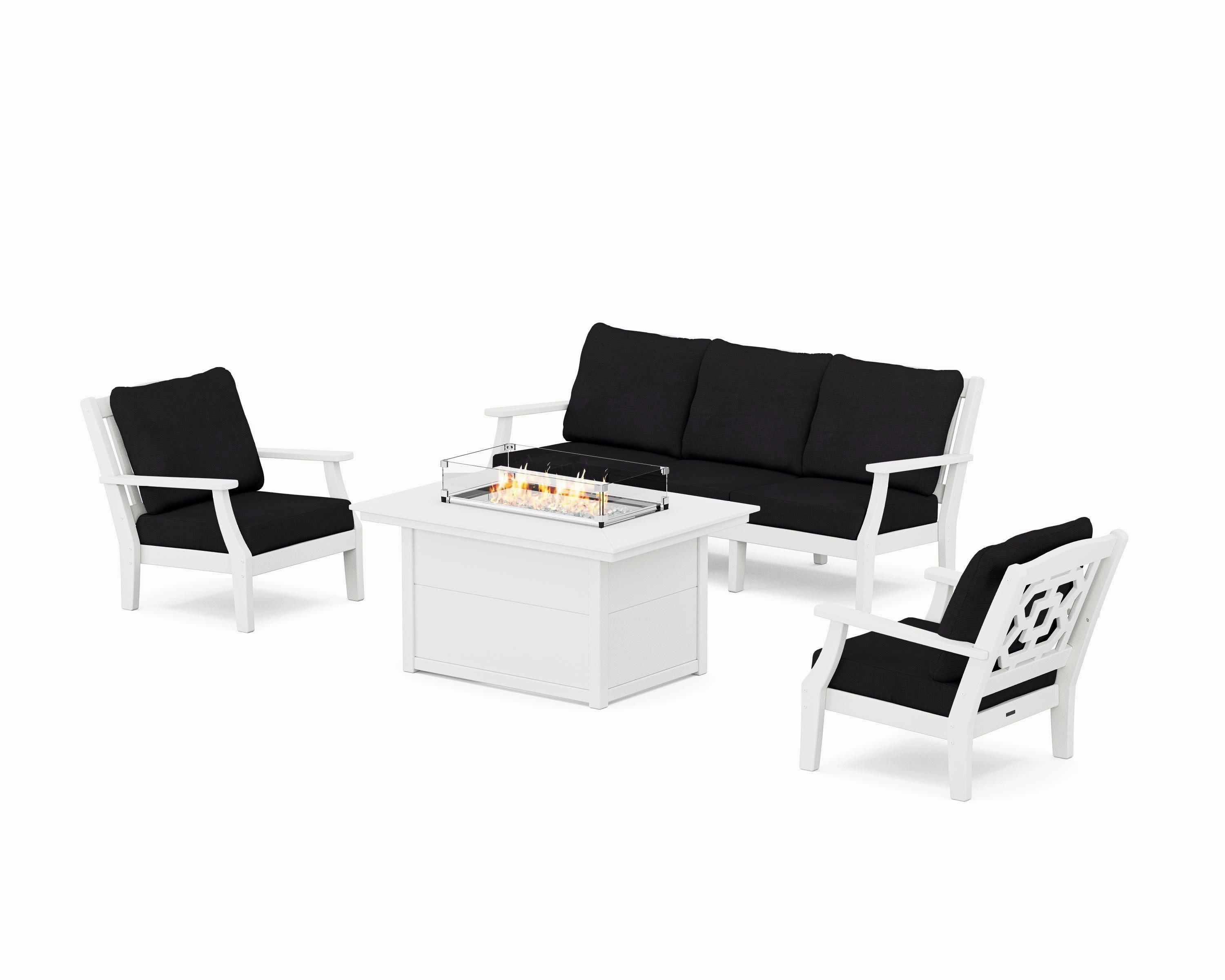 Chinoiserie Deep Seating Fire Pit Table Set