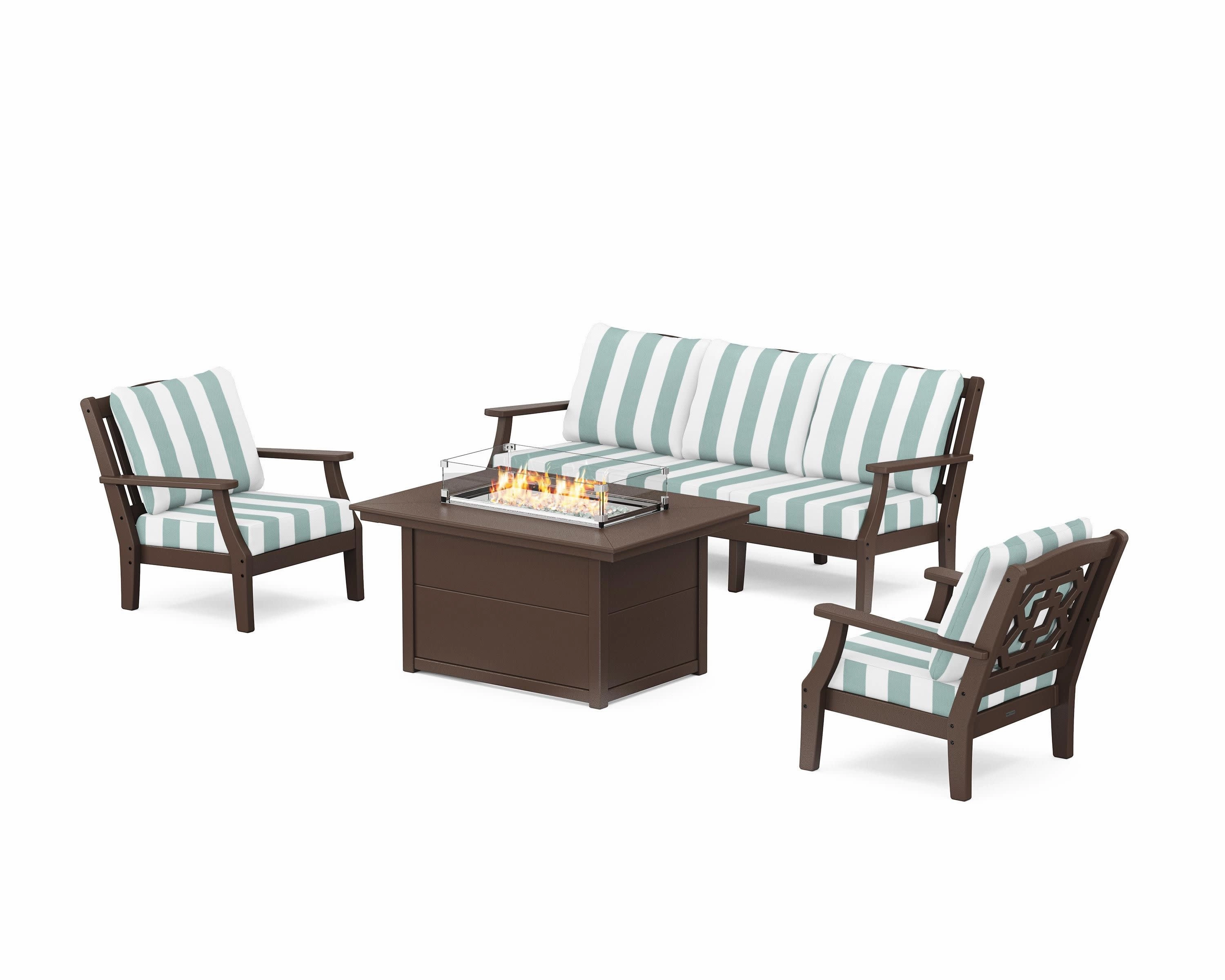 Chinoiserie Deep Seating Fire Pit Table Set