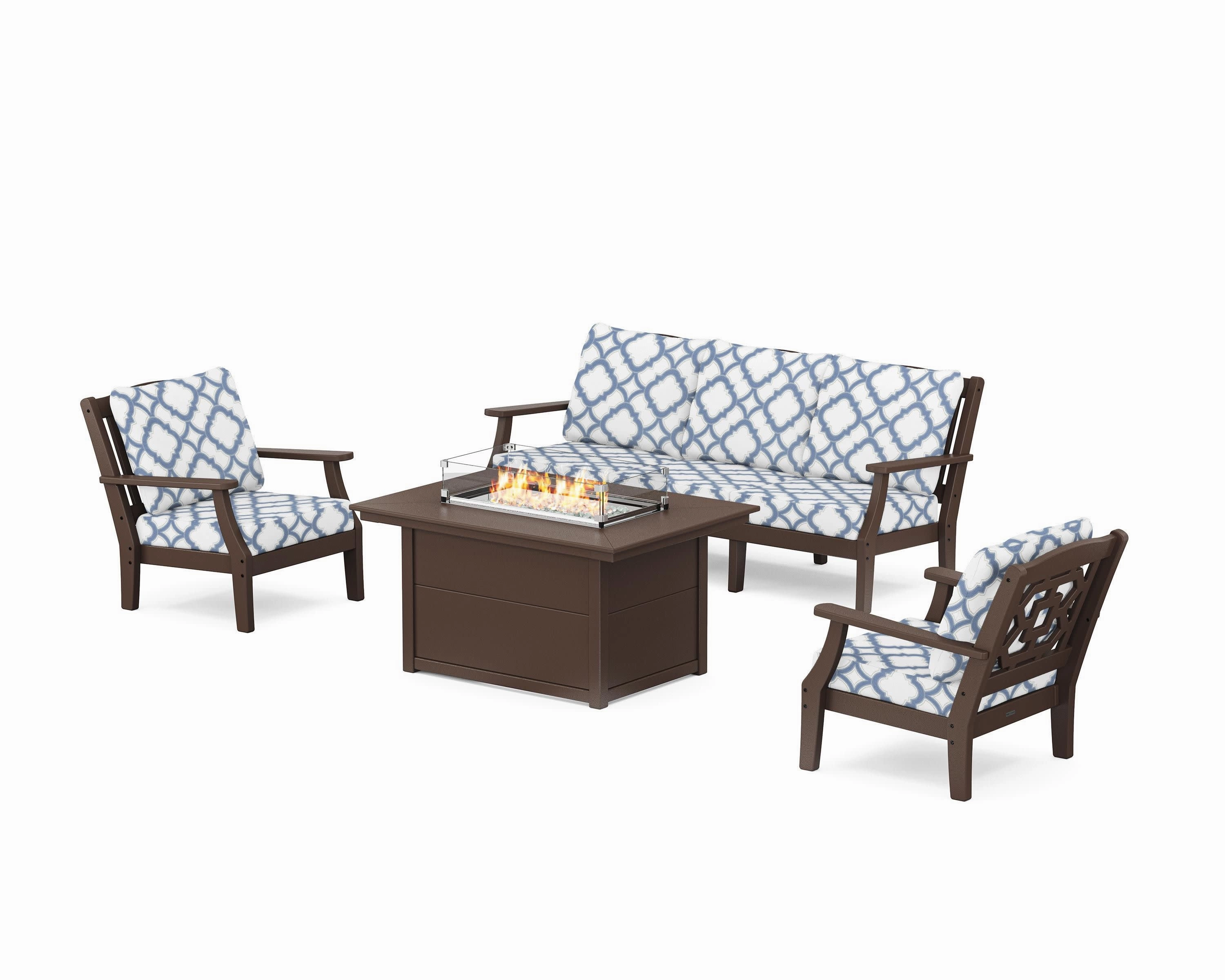 Chinoiserie Deep Seating Fire Pit Table Set