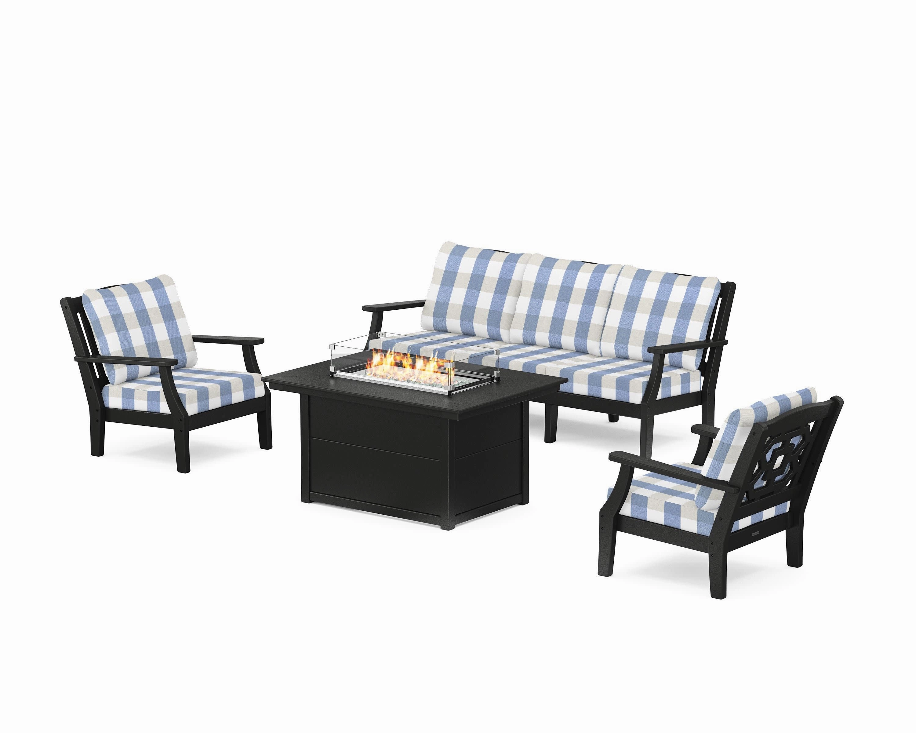 Chinoiserie Deep Seating Fire Pit Table Set