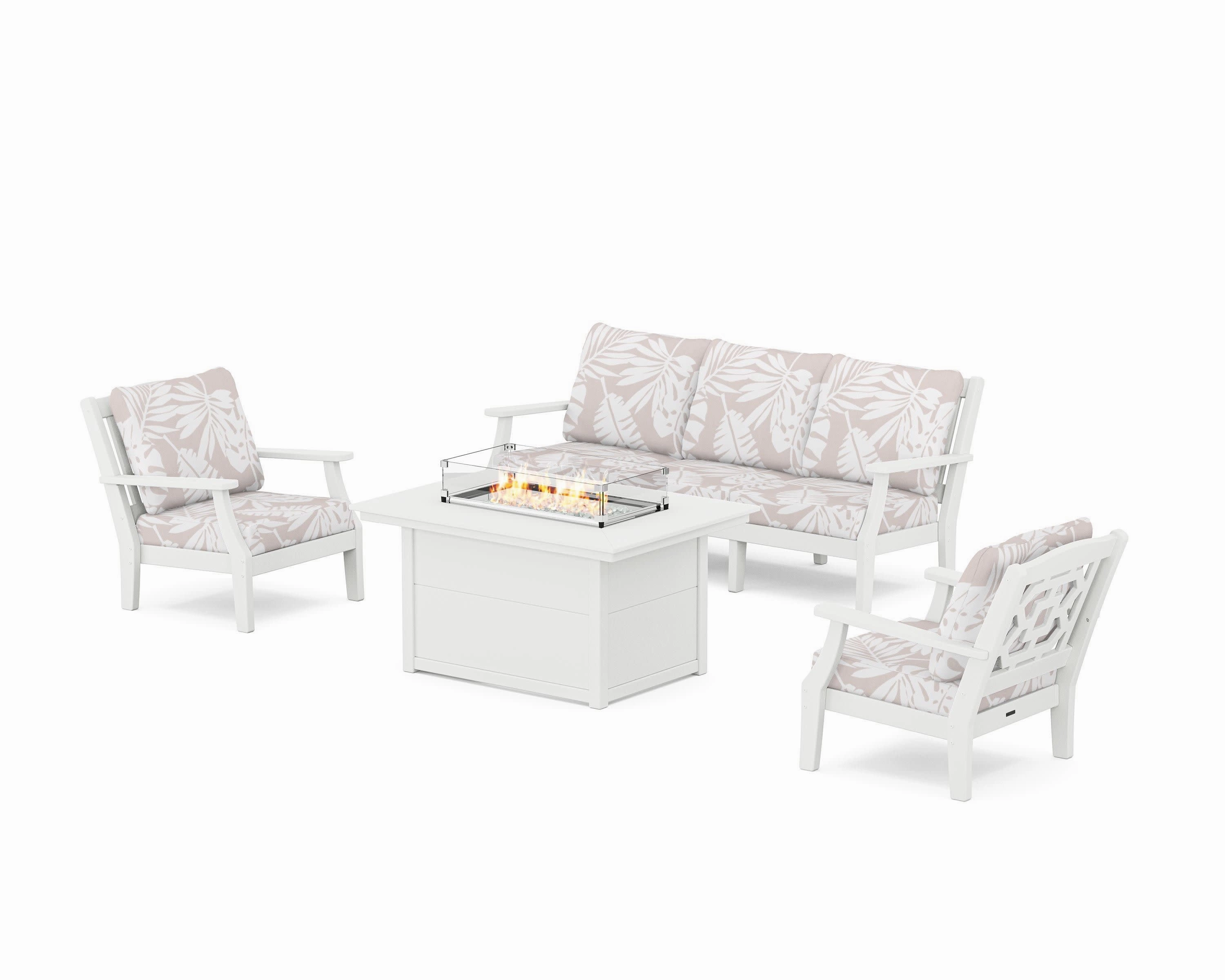 Chinoiserie Deep Seating Fire Pit Table Set