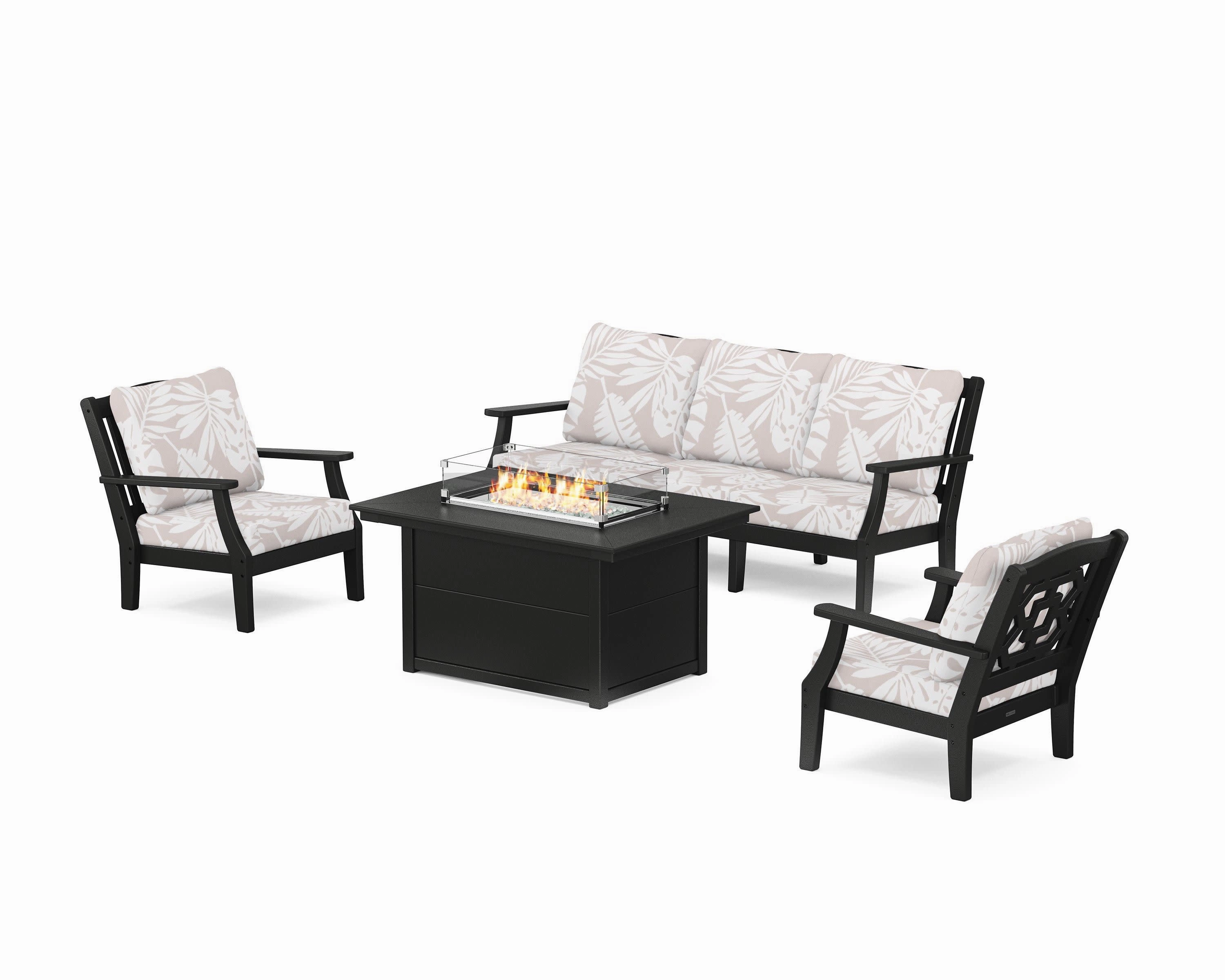 Chinoiserie Deep Seating Fire Pit Table Setoutdoor patio dining furniture set