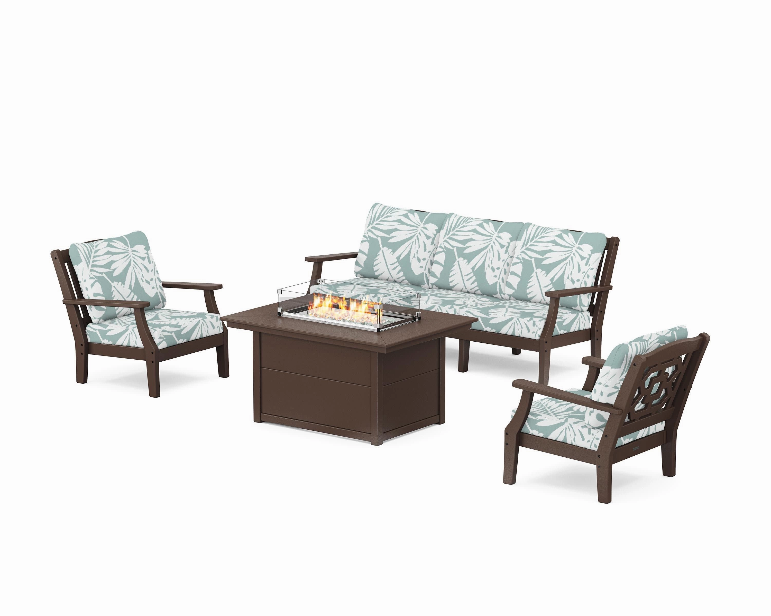 Chinoiserie Deep Seating Fire Pit Table Set