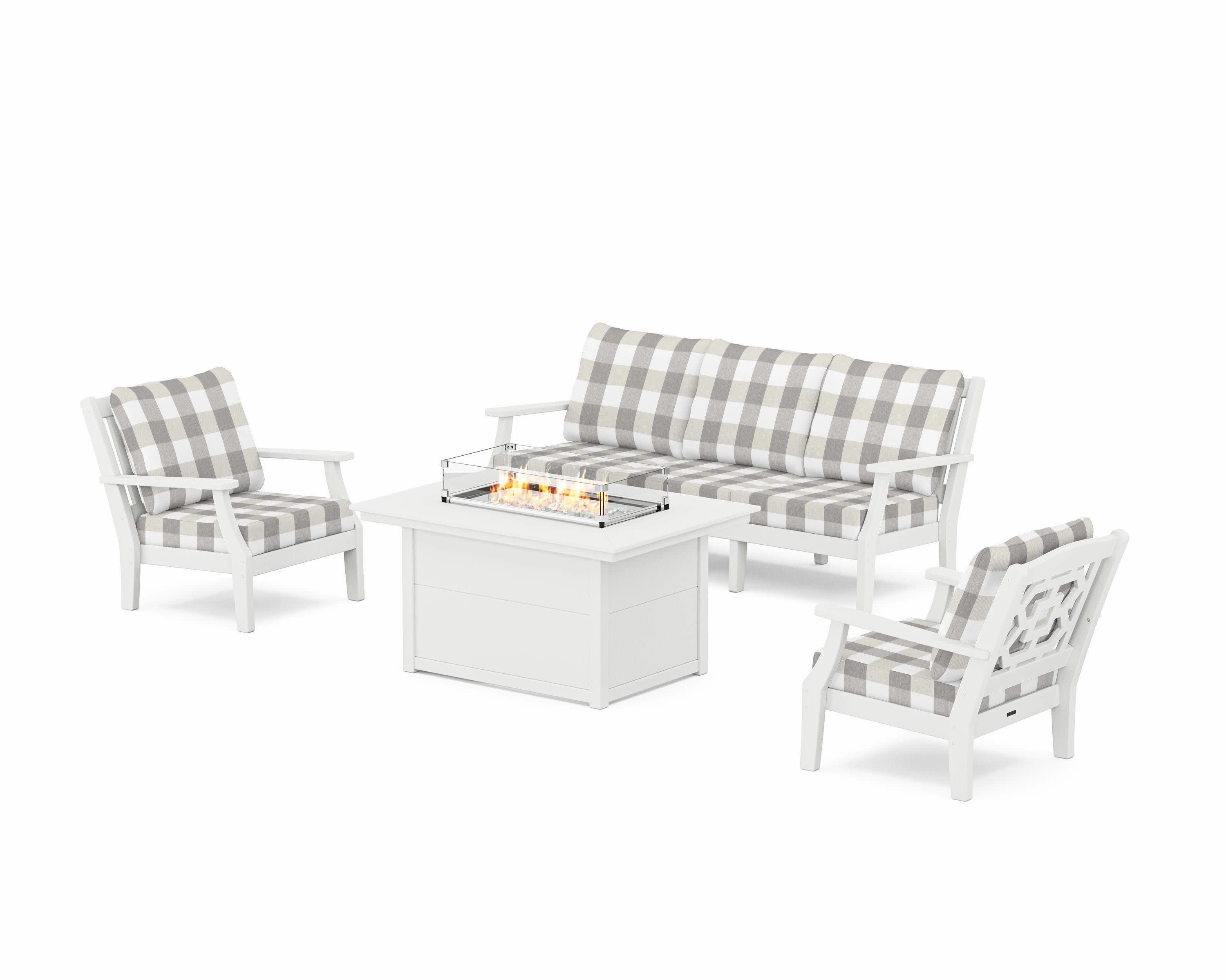Chinoiserie Deep Seating Fire Pit Table Set