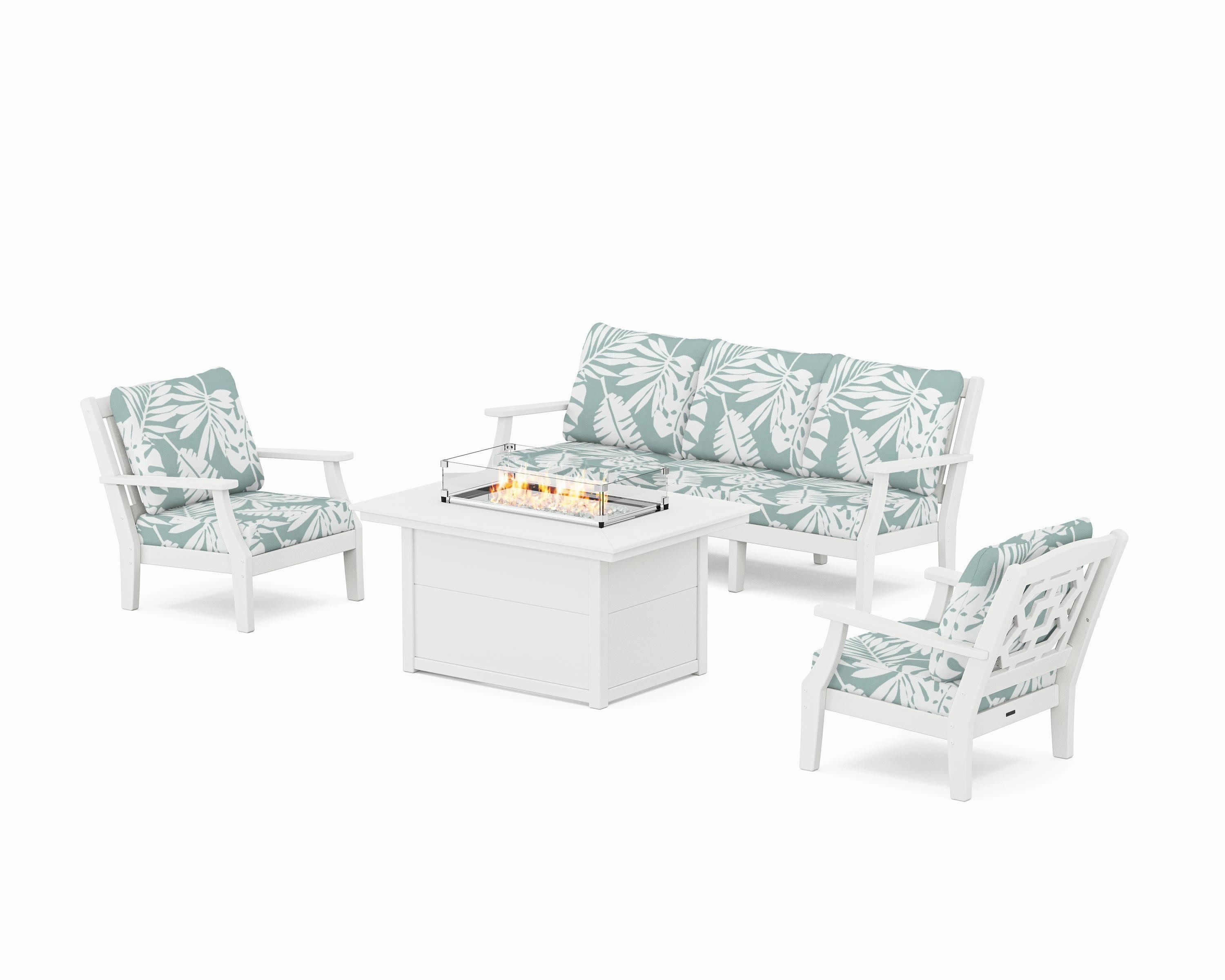 Chinoiserie Deep Seating Fire Pit Table Set