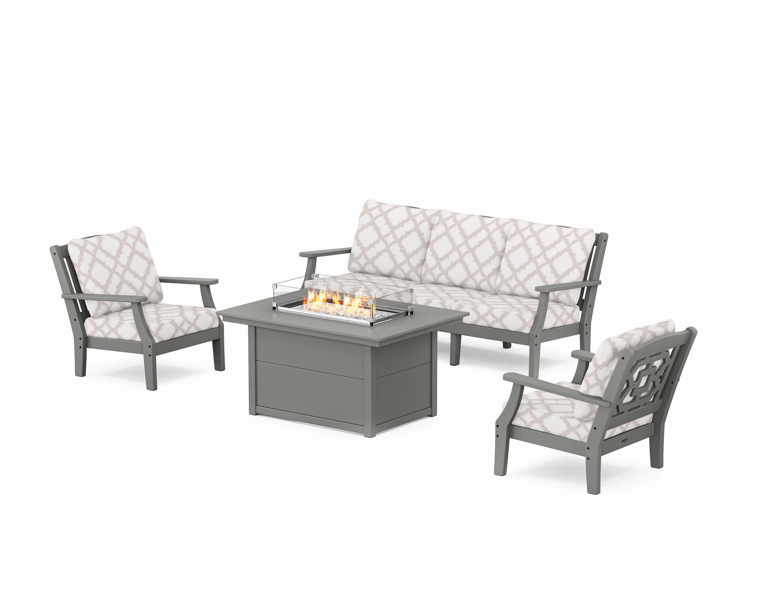 Chinoiserie Deep Seating Fire Pit Table Set