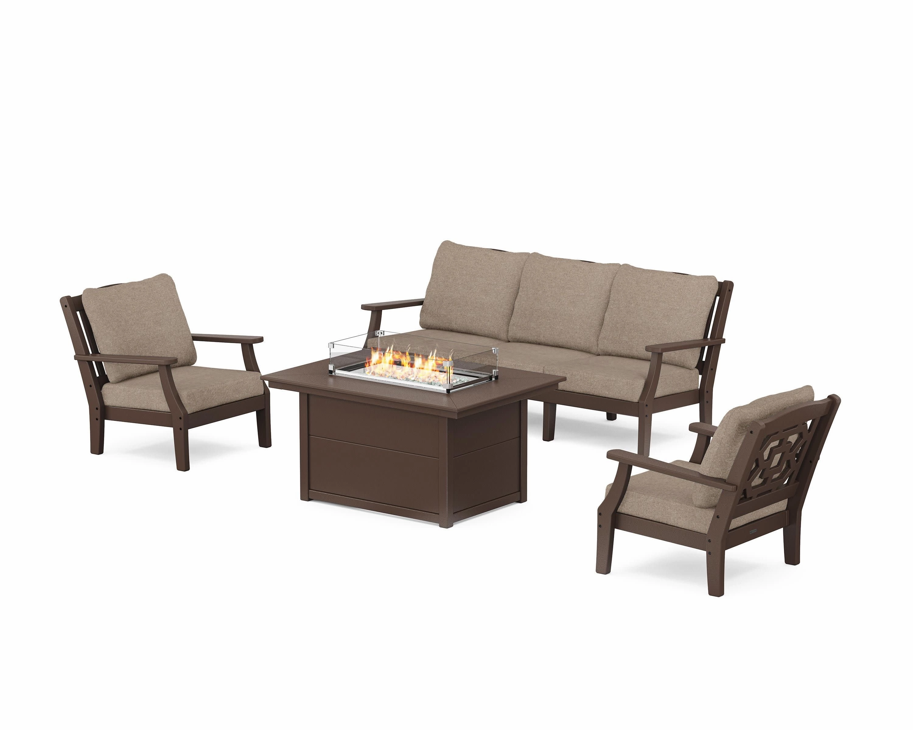 Chinoiserie Deep Seating Fire Pit Table Set
