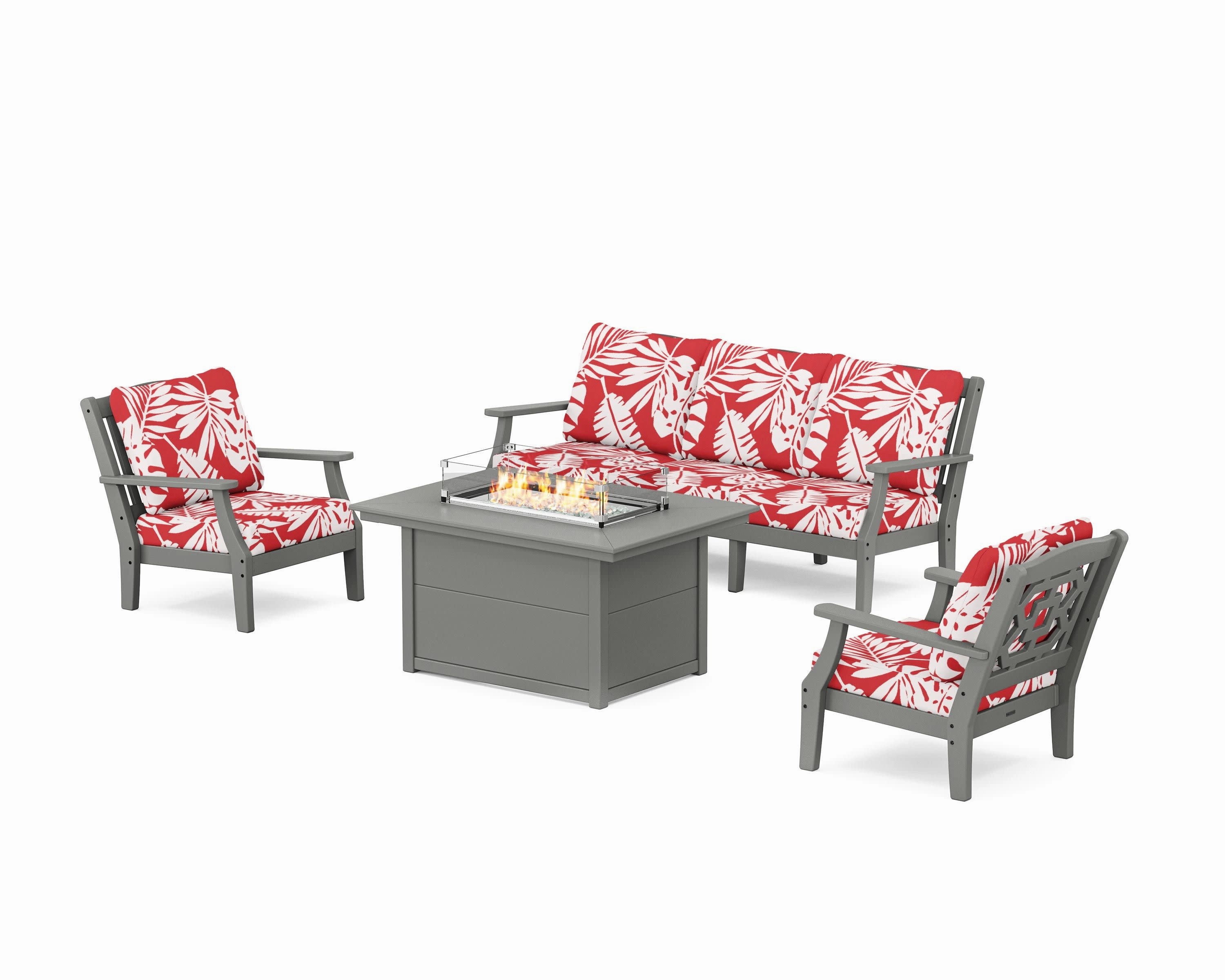 Chinoiserie Deep Seating Fire Pit Table Set