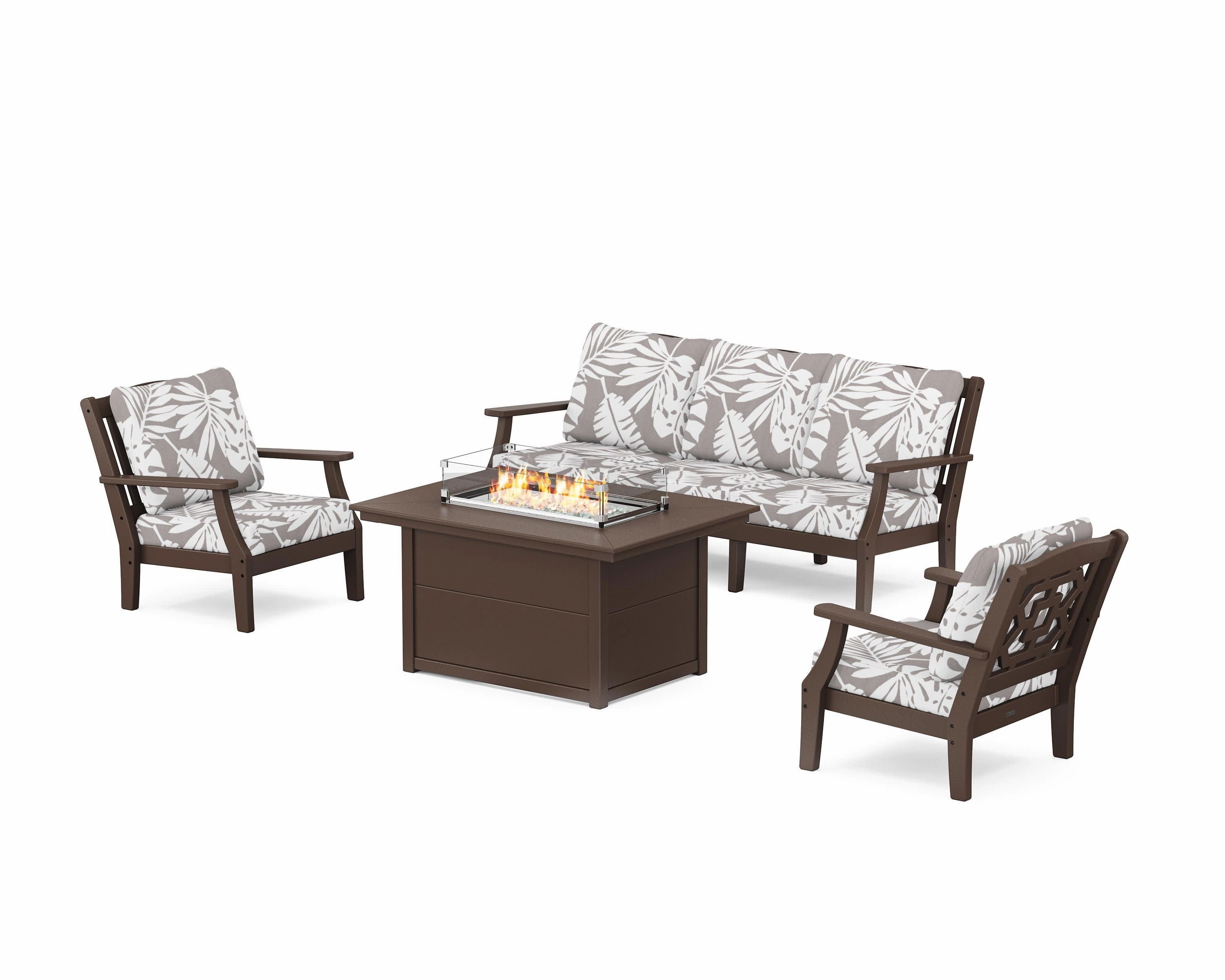 Chinoiserie Deep Seating Fire Pit Table Set