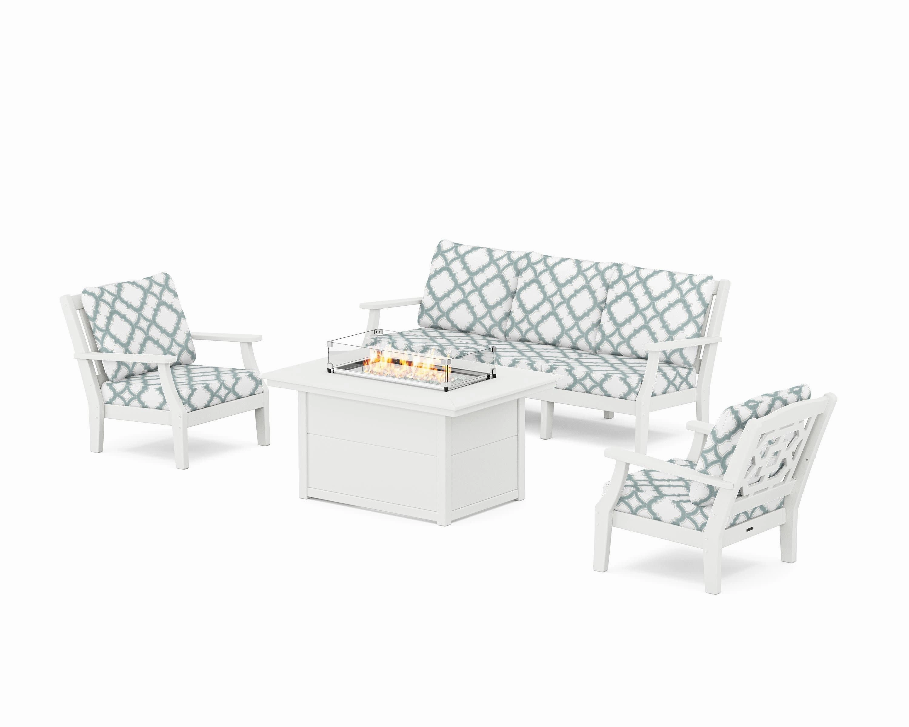 Chinoiserie Deep Seating Fire Pit Table Set