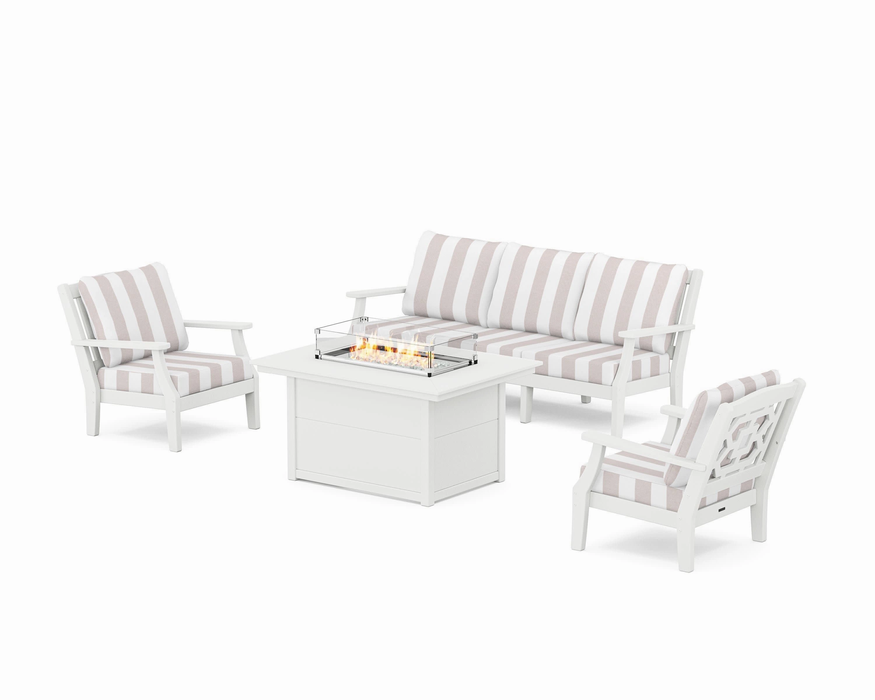 Chinoiserie Deep Seating Fire Pit Table Set