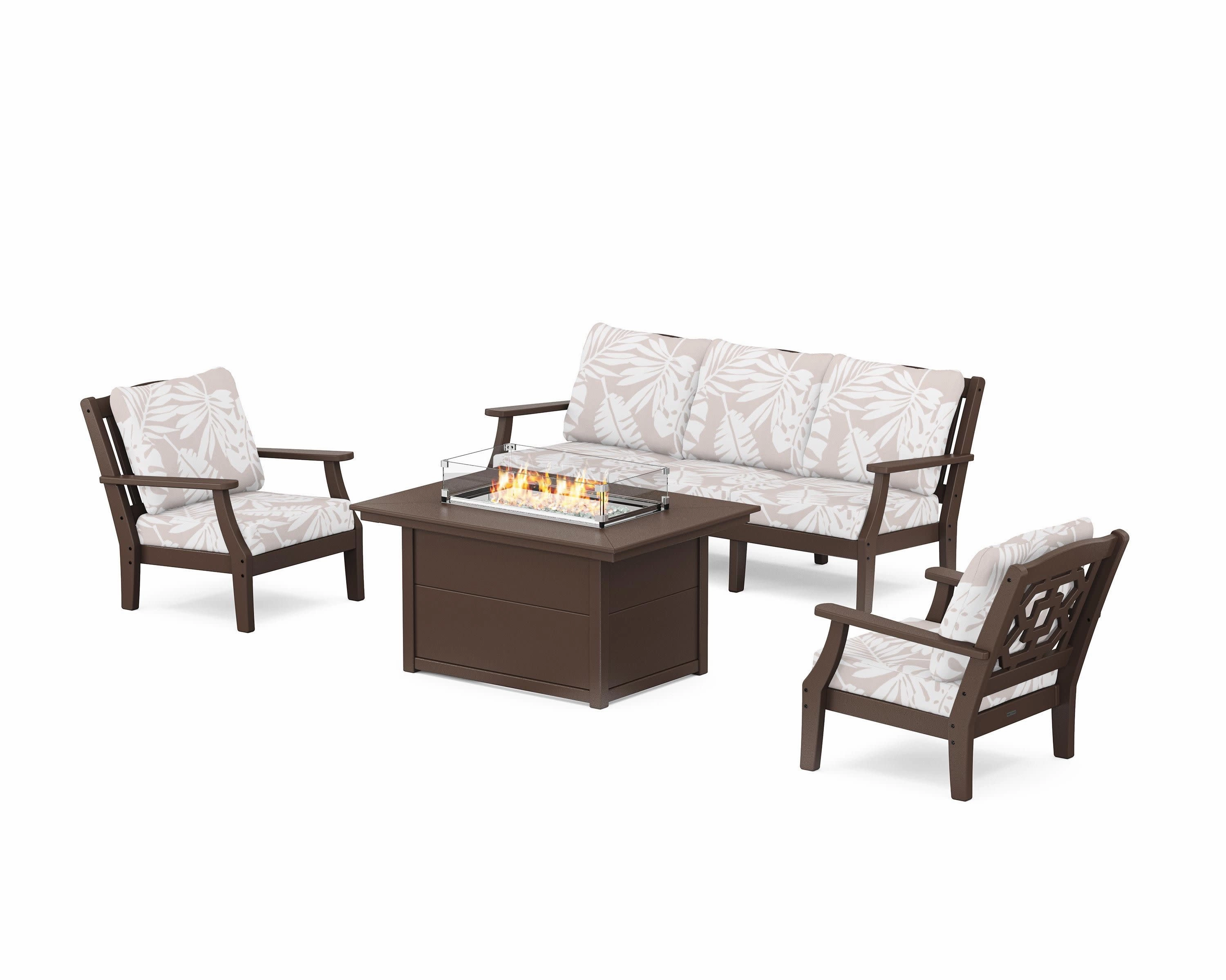 Chinoiserie Deep Seating Fire Pit Table Set