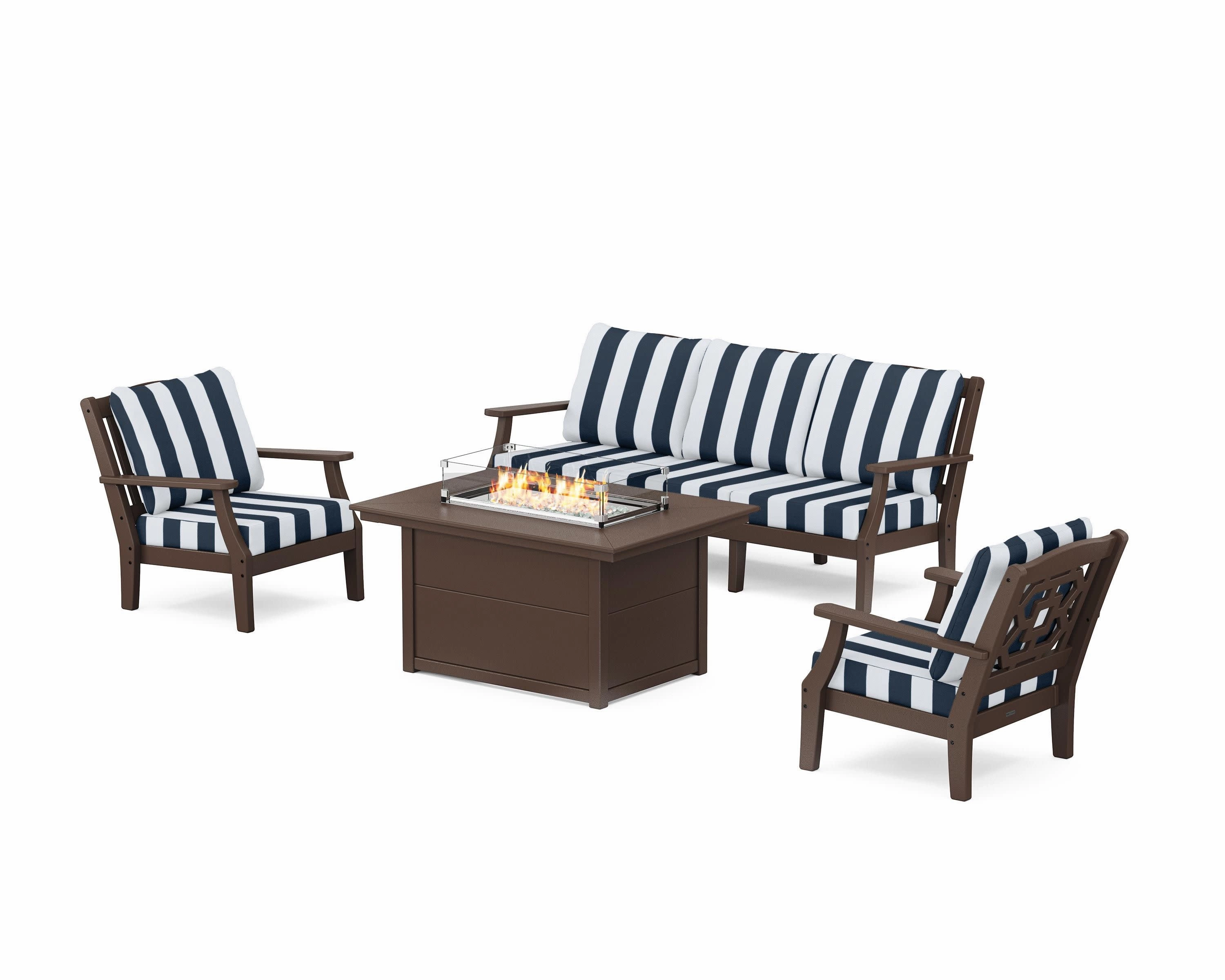 Chinoiserie Deep Seating Fire Pit Table Set