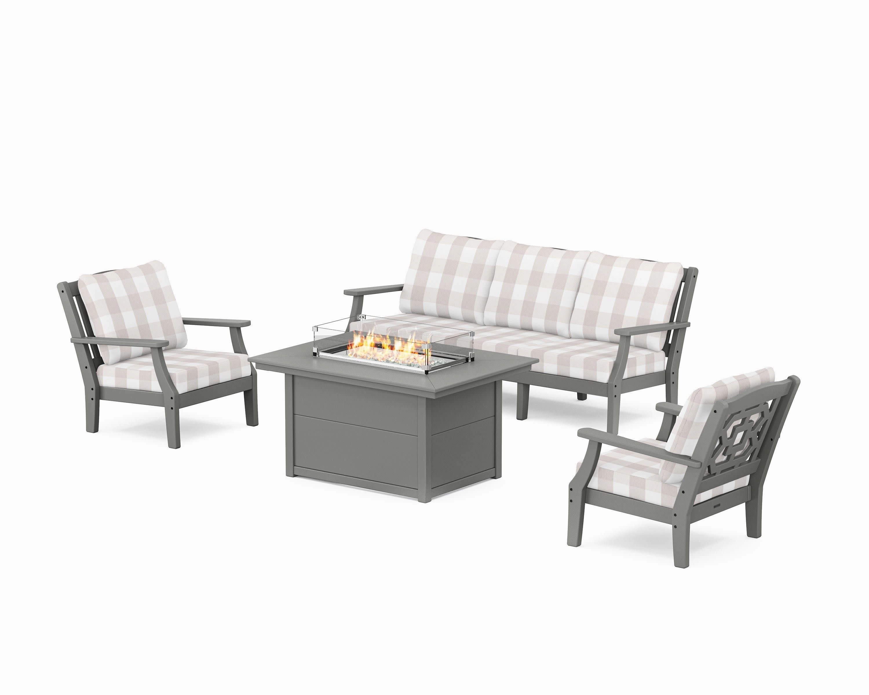 Chinoiserie Deep Seating Fire Pit Table Set