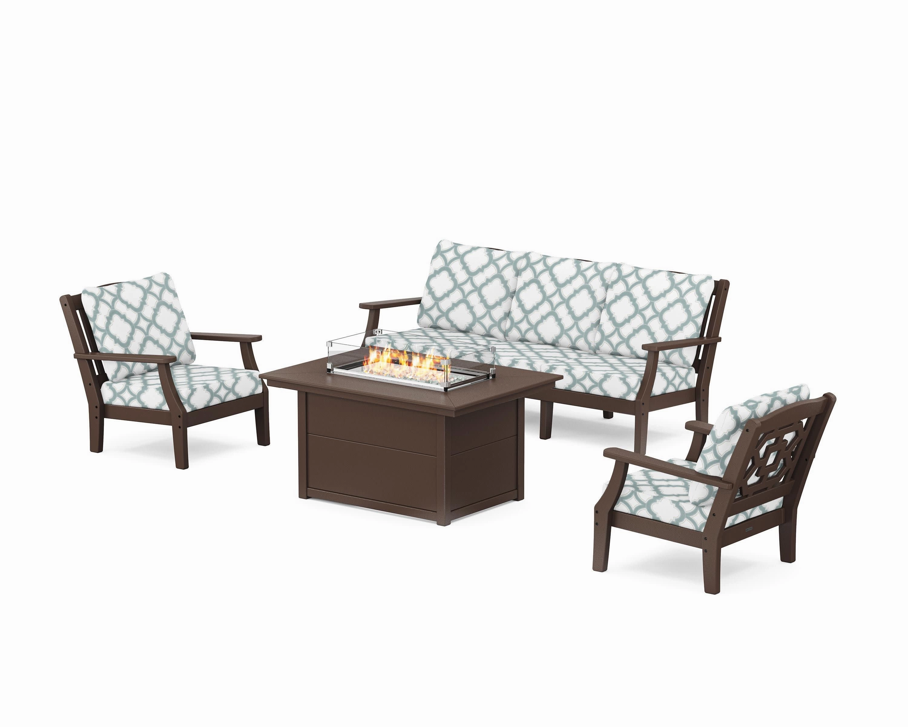 Chinoiserie Deep Seating Fire Pit Table Set