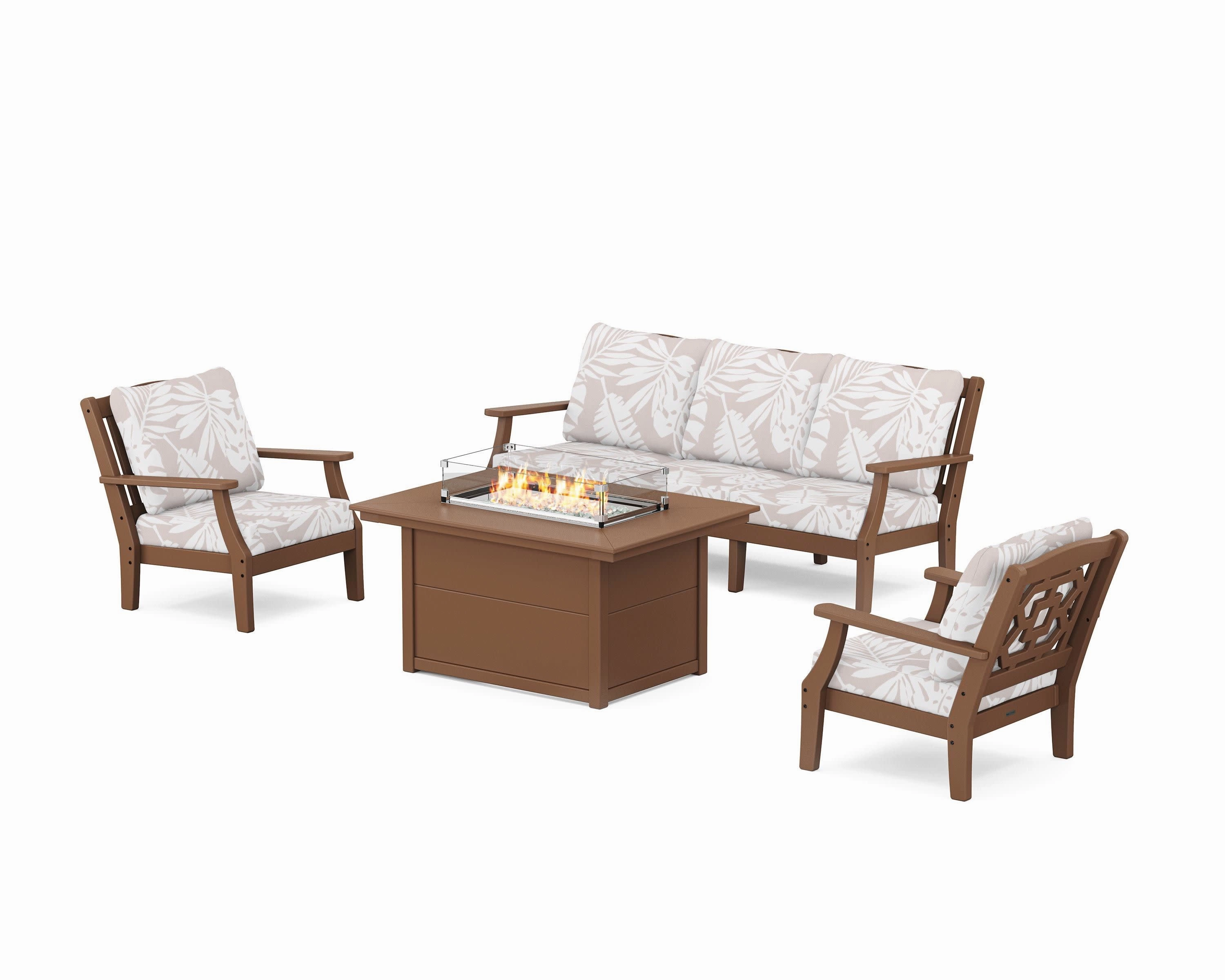 Chinoiserie Deep Seating Fire Pit Table Set