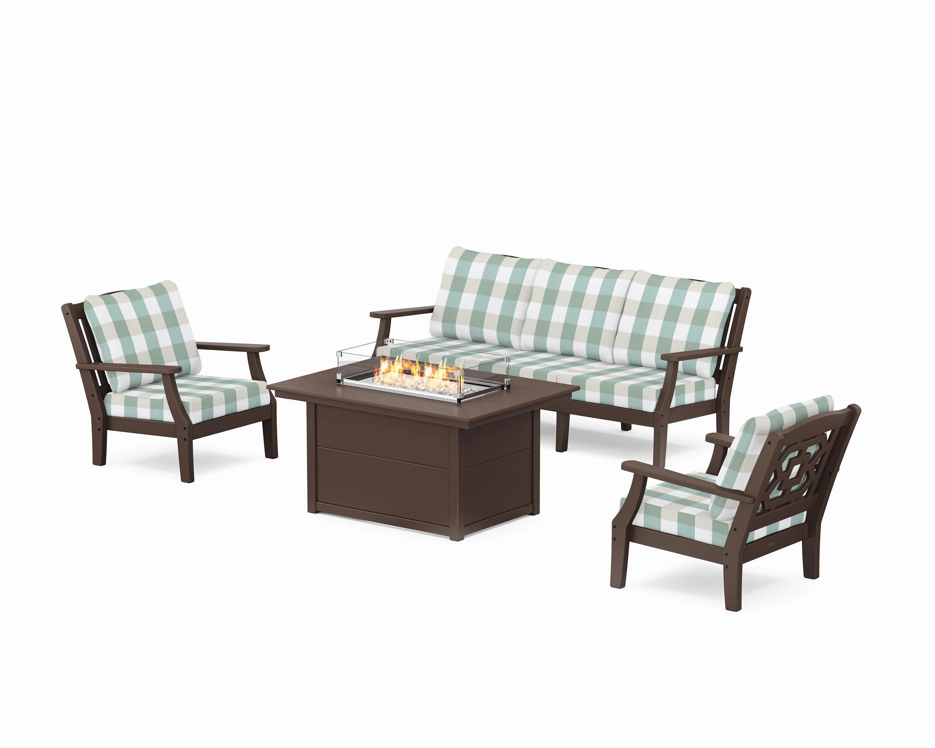 Chinoiserie Deep Seating Fire Pit Table Set
