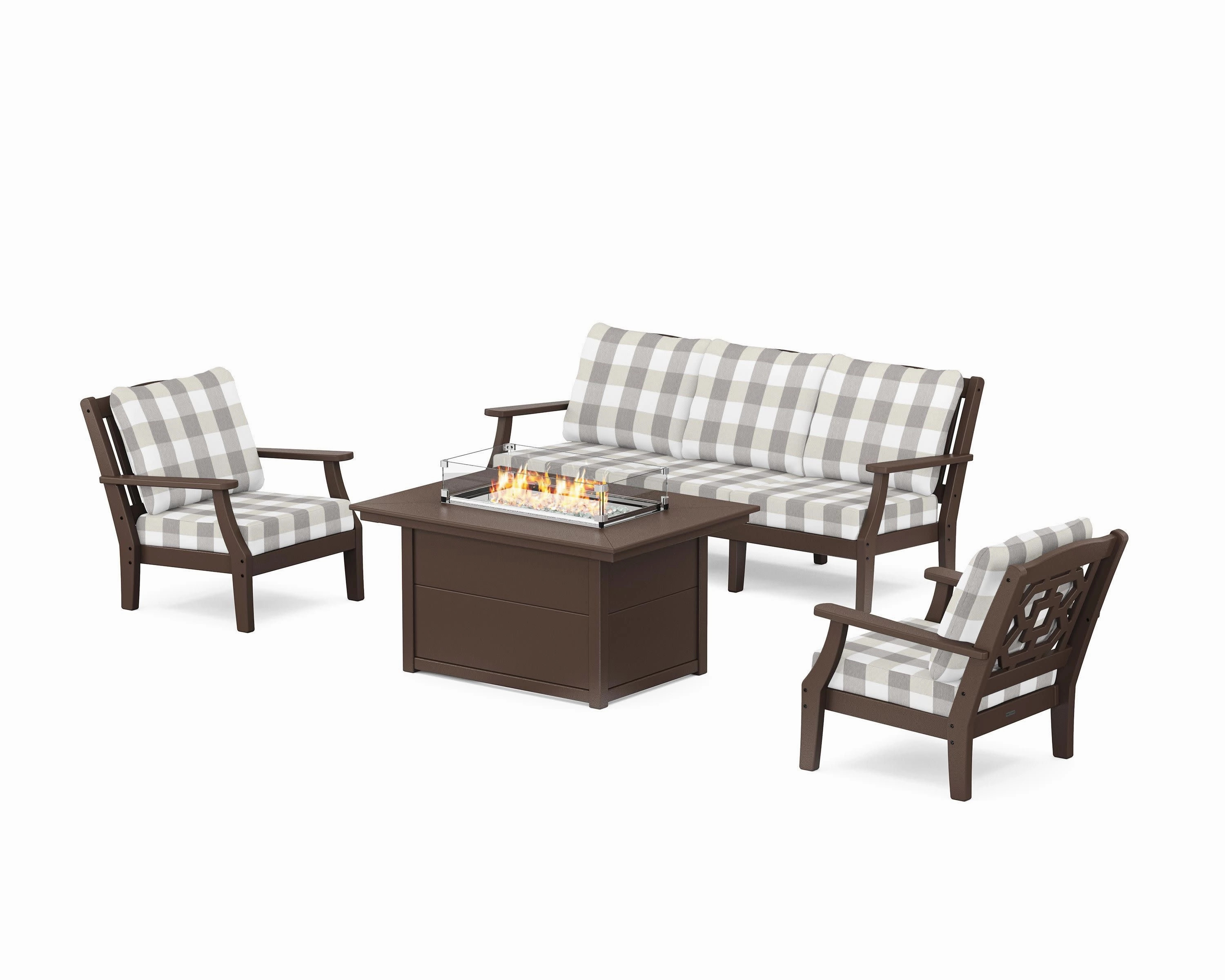 Chinoiserie Deep Seating Fire Pit Table Set