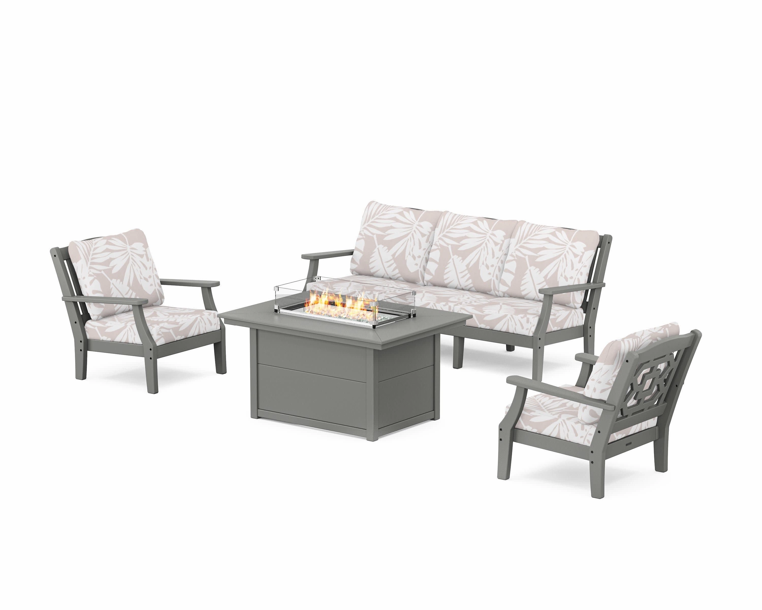 Chinoiserie Deep Seating Fire Pit Table Set