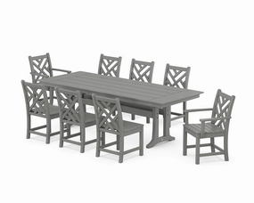 Chippendale 9-Piece Farmhouse Dining Set with Trestle Legsoutdoor patio furniture set