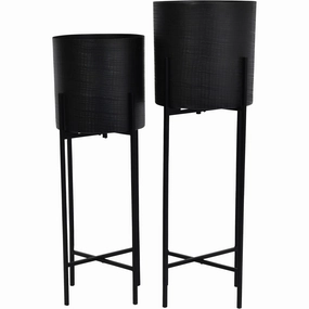 Clyde - Set of 2 Floor Matte Black Standing Plantersoutdoor garden decorative ornaments