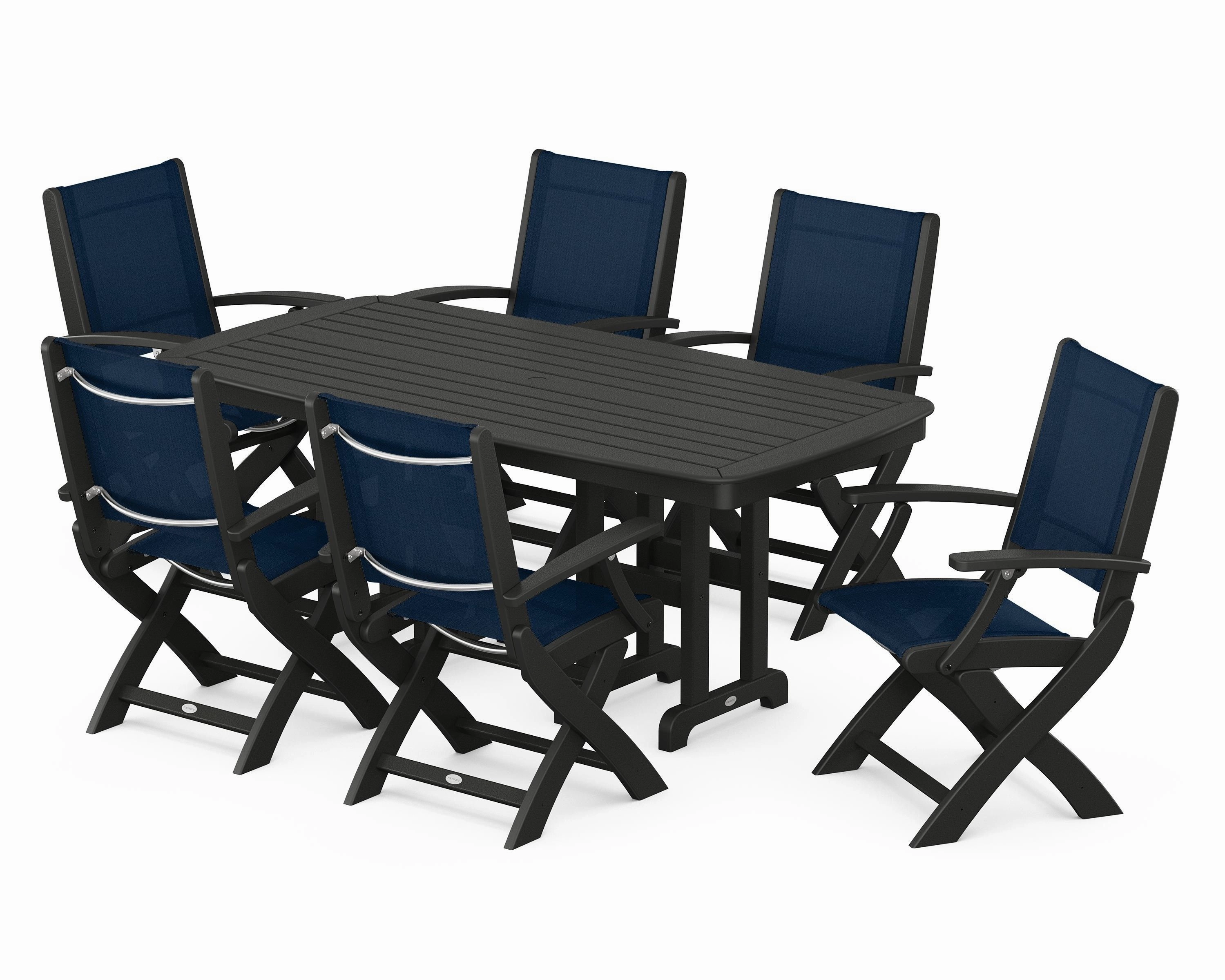 Coastal Folding Arm Chair 7-Piece Dining Set