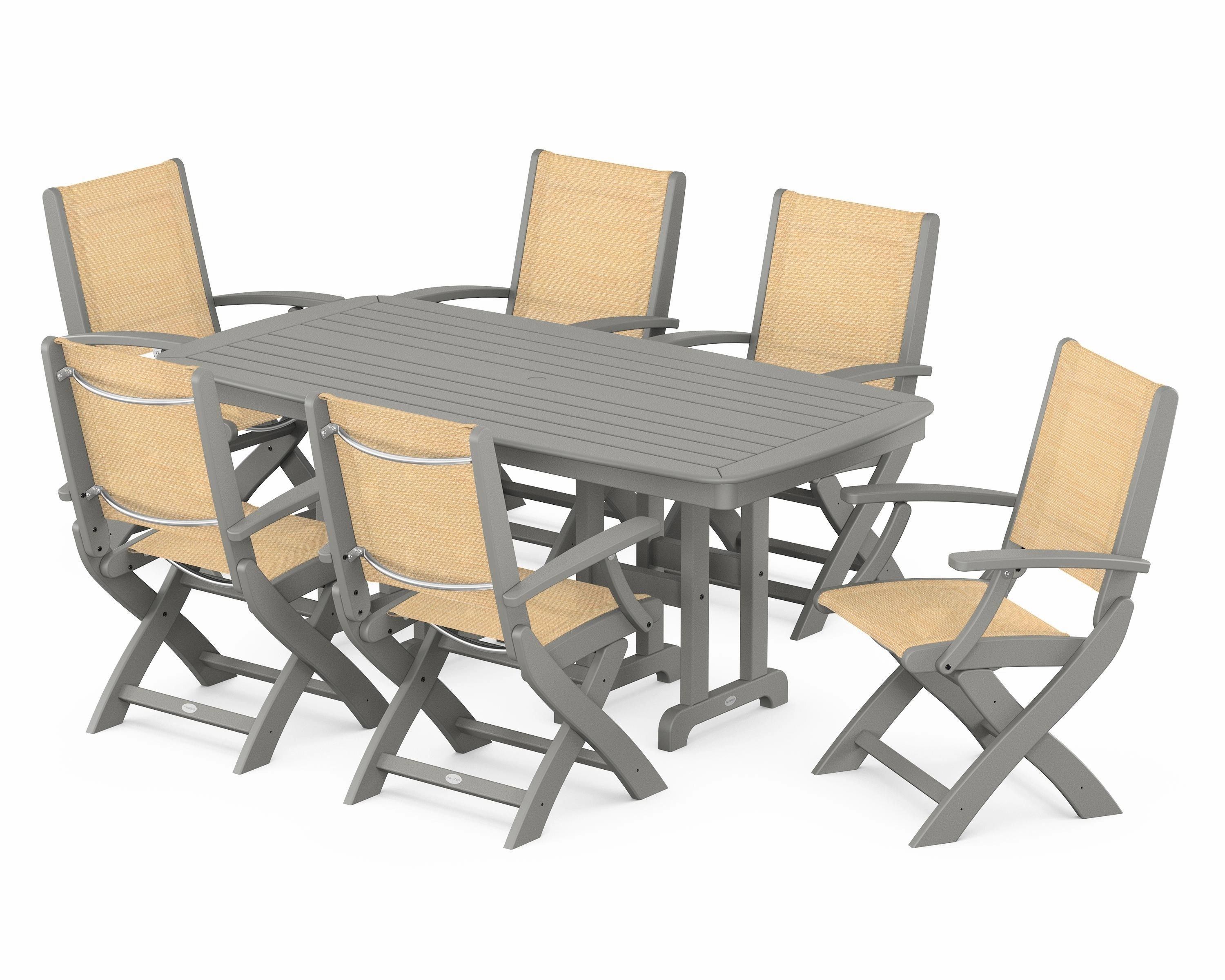 Coastal Folding Arm Chair 7-Piece Dining Set