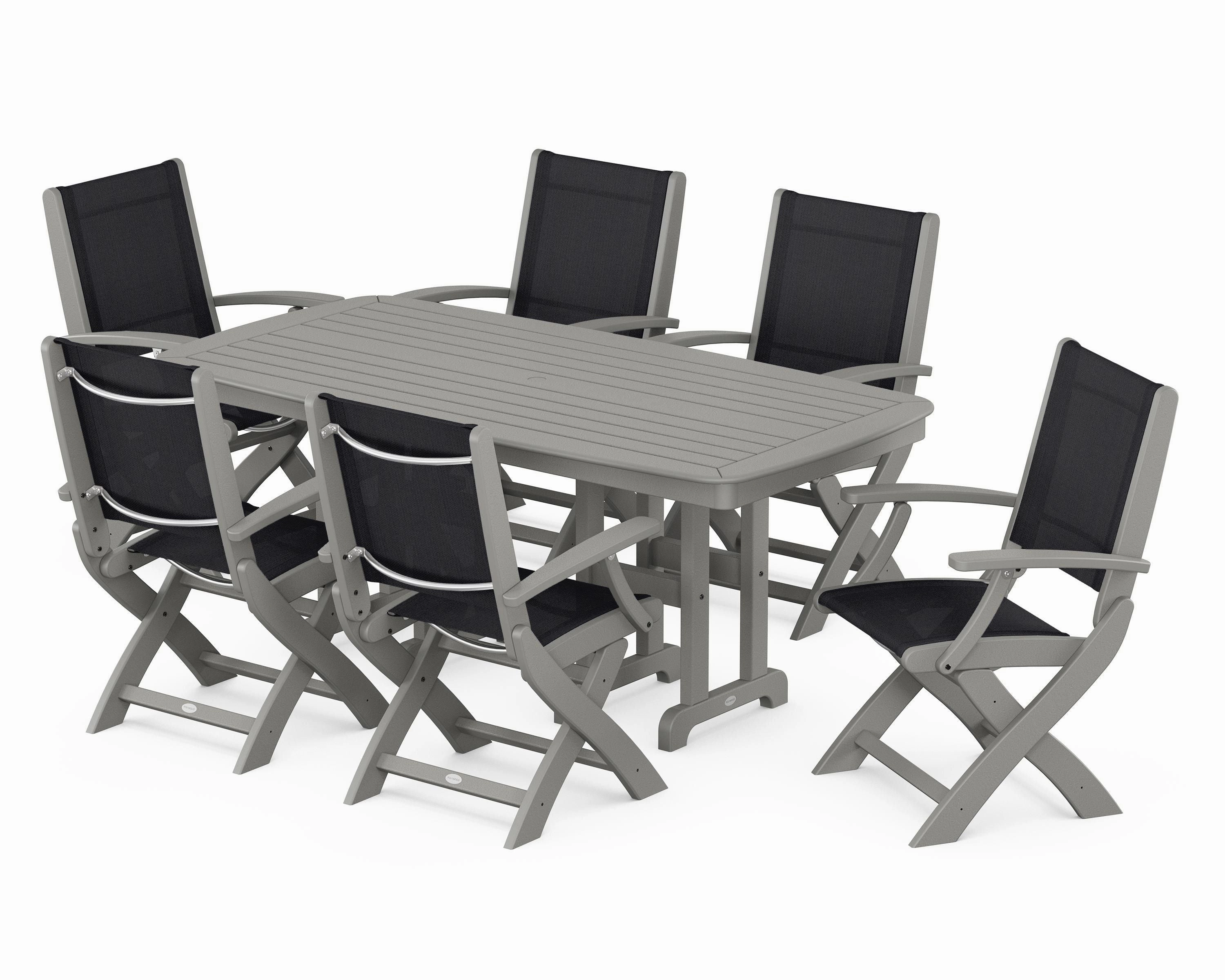 Coastal Folding Arm Chair 7-Piece Dining Set