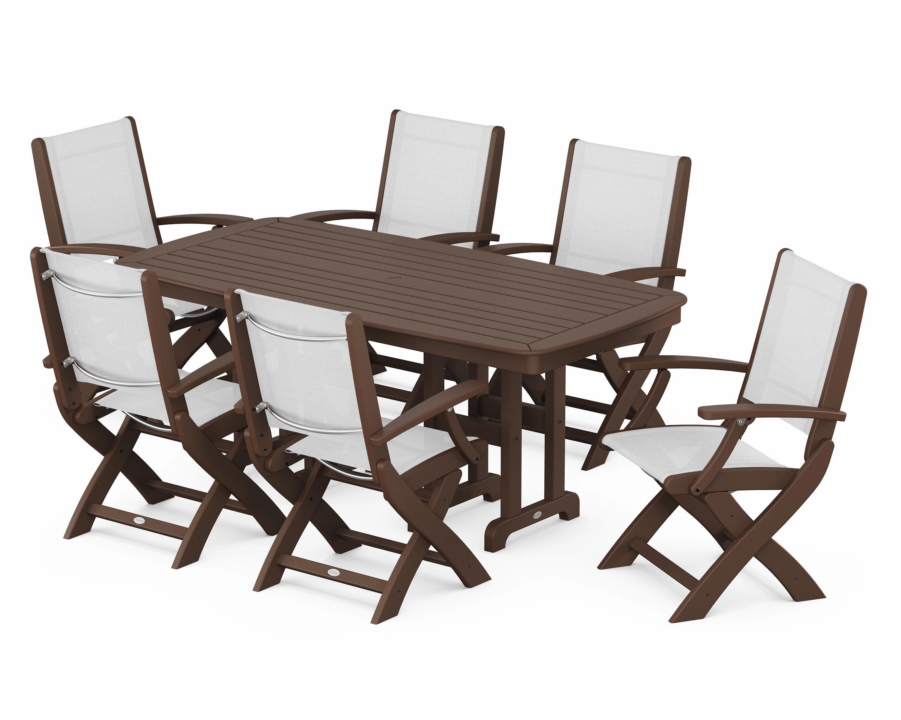Coastal Folding Arm Chair 7-Piece Dining Set