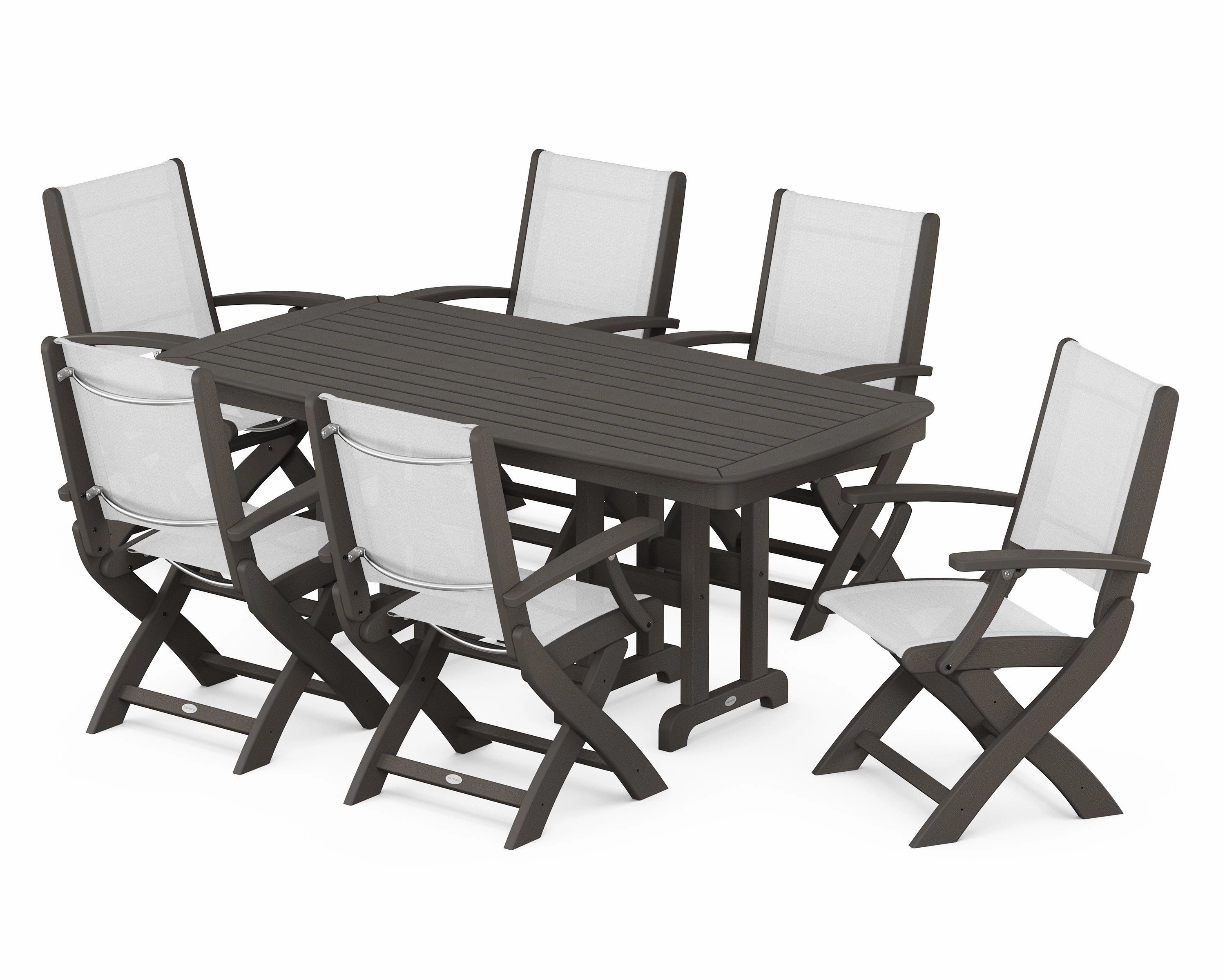 Coastal Folding Arm Chair 7-Piece Dining Set