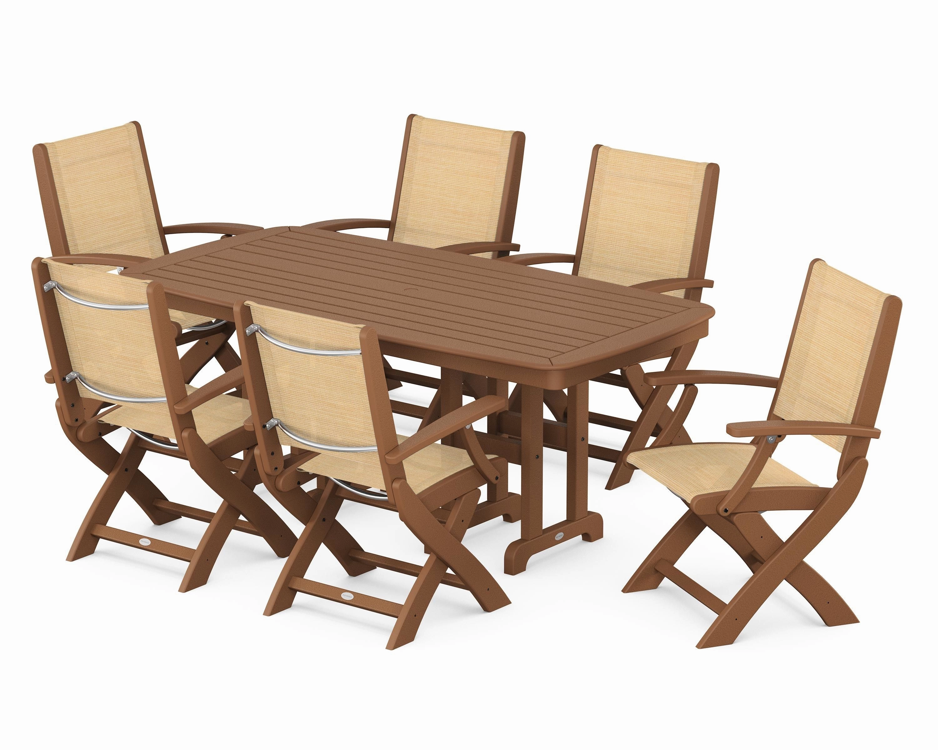 Coastal Folding Arm Chair 7-Piece Dining Set