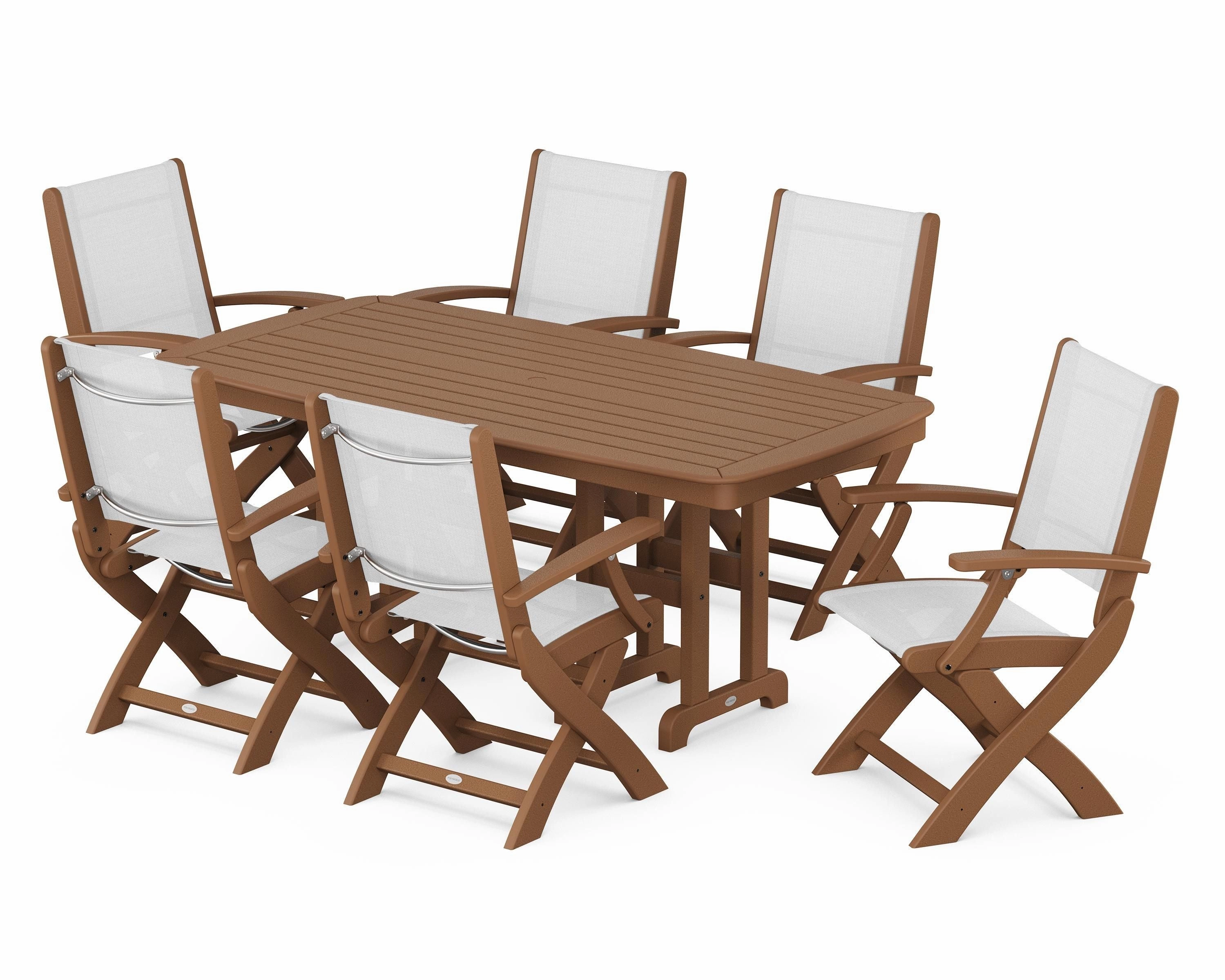 Coastal Folding Arm Chair 7-Piece Dining Set