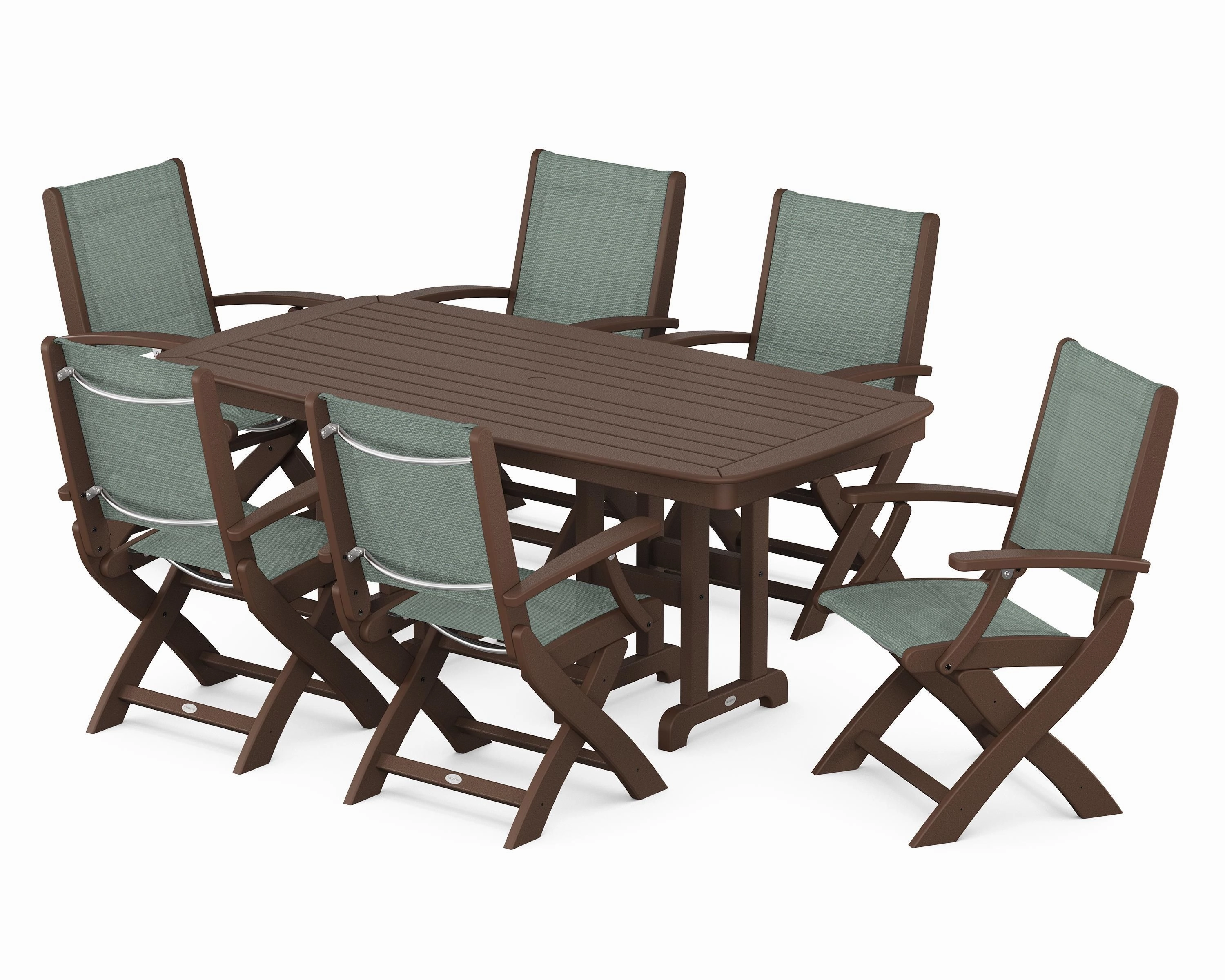 Coastal Folding Arm Chair 7-Piece Dining Set