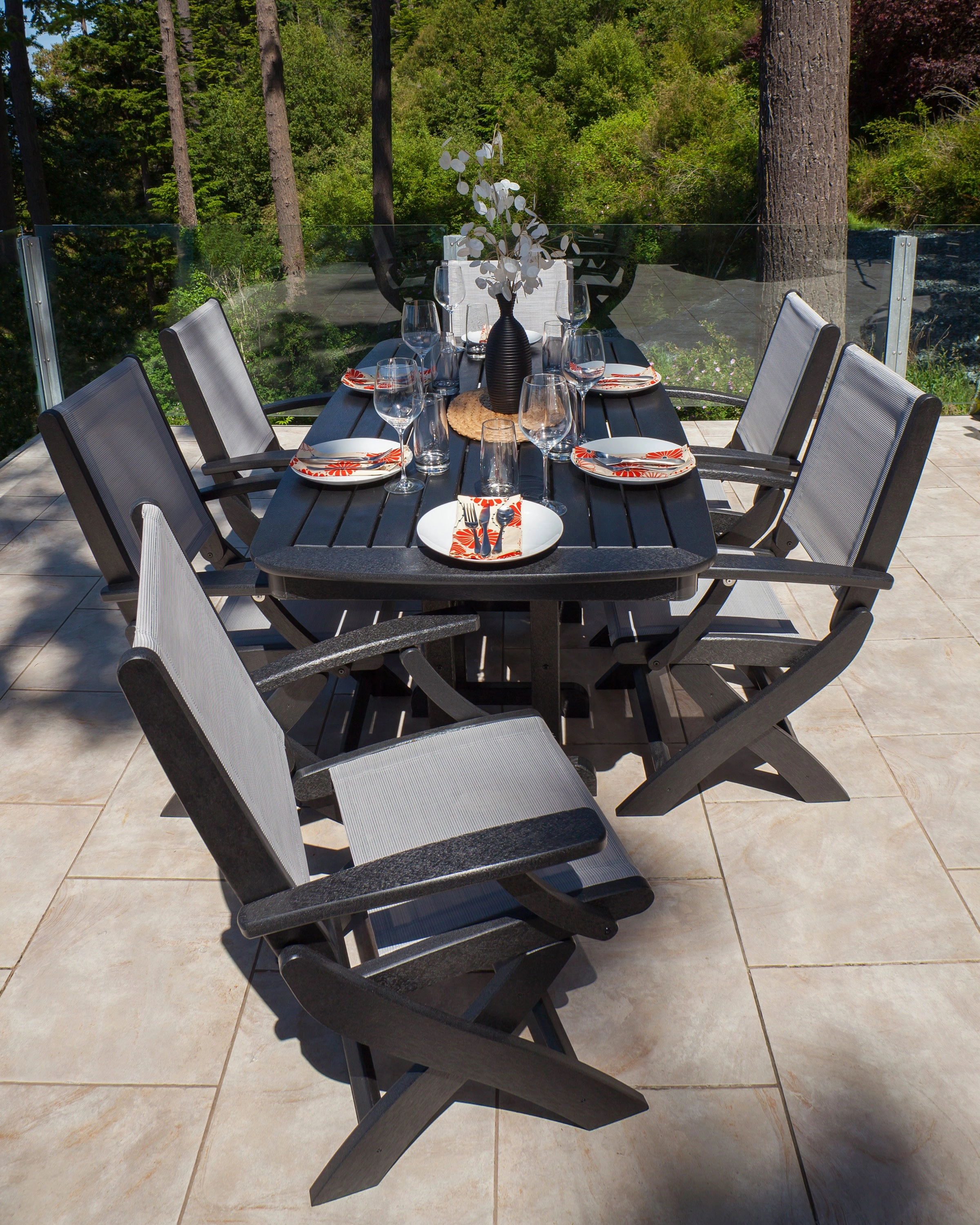 Coastal Folding Arm Chair 7-Piece Dining Set
