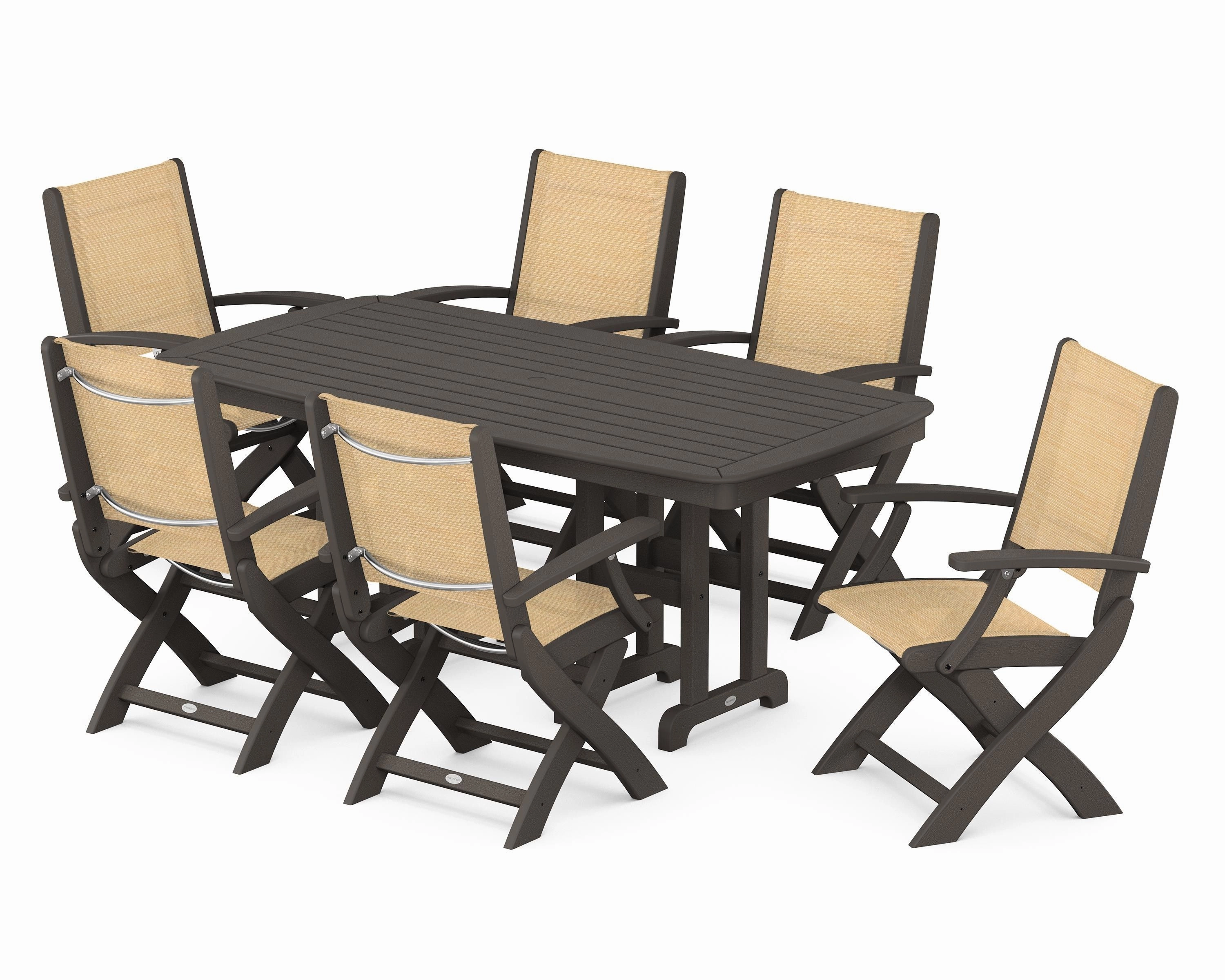 Coastal Folding Arm Chair 7-Piece Dining Set