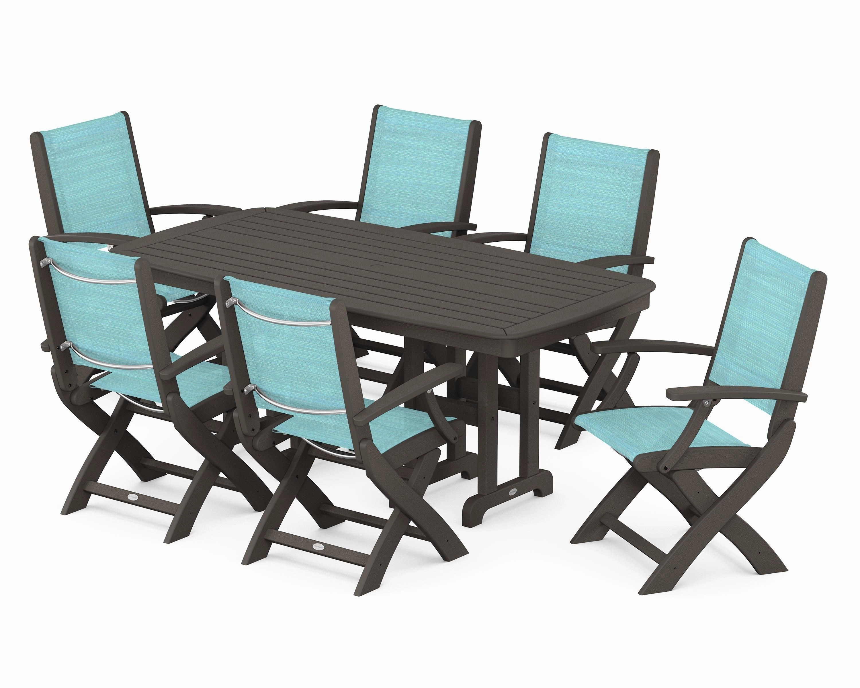 Coastal Folding Arm Chair 7-Piece Dining Set